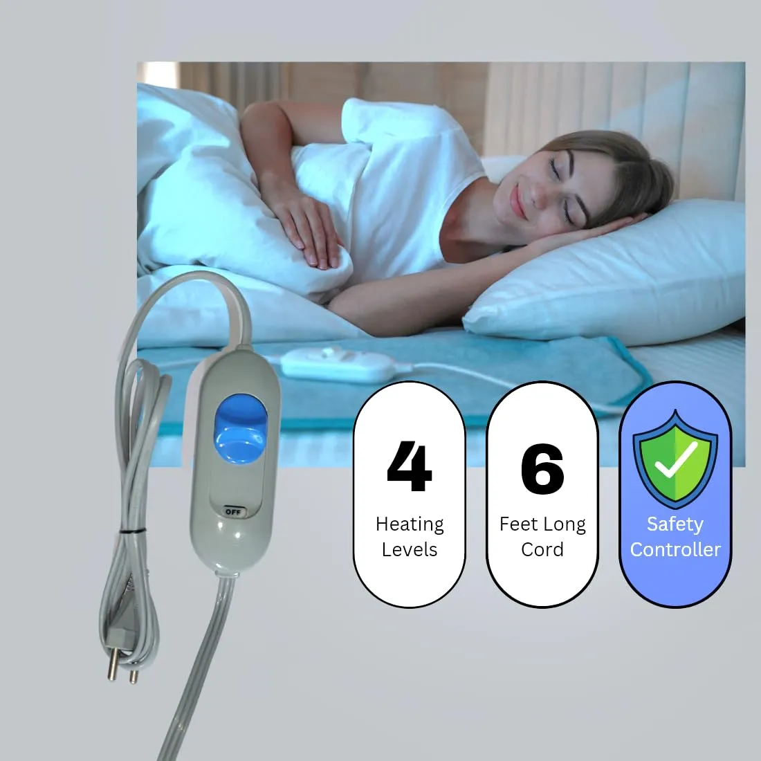Bell electric blankets for Single Bed - Heating Bed Warmer with 4 Heat Settings - Shock Proof with Low Power Consumption- Size (150cms x 80cms) Multicolored, Wool
