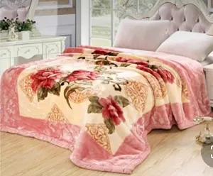 Bezzilish Home Cloudy Super Soft Fabric Floral Printed Mink Heavy Duty Luxury Ultra 2 Ply Double Bed Blanket 6 kg for Heavy Winters with English Colors & Stylish Bag Packing, multi colour,lightweight