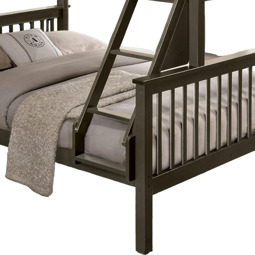Bruke Twin/Full Size Bunk Bed with Ladder, Slatted Gray Solid Hardwood By Casagear Home