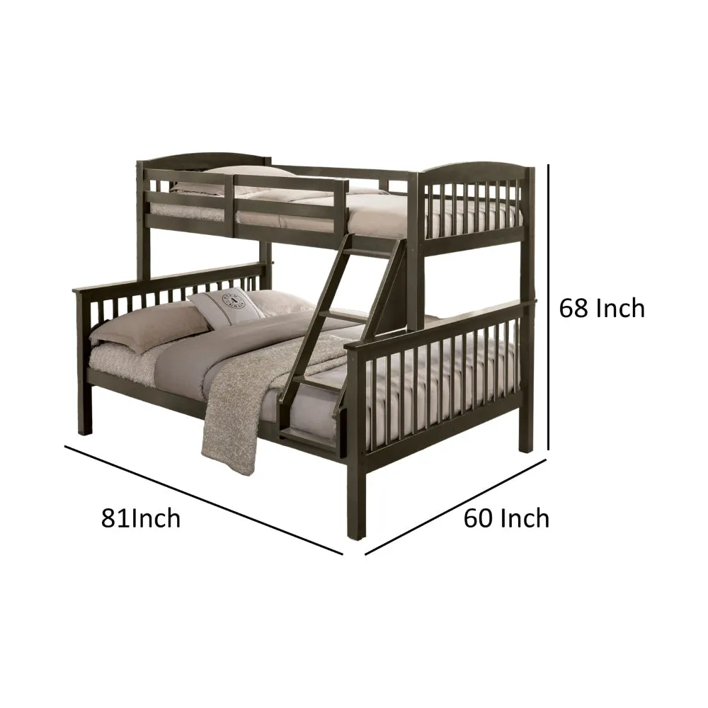 Bruke Twin/Full Size Bunk Bed with Ladder, Slatted Gray Solid Hardwood By Casagear Home