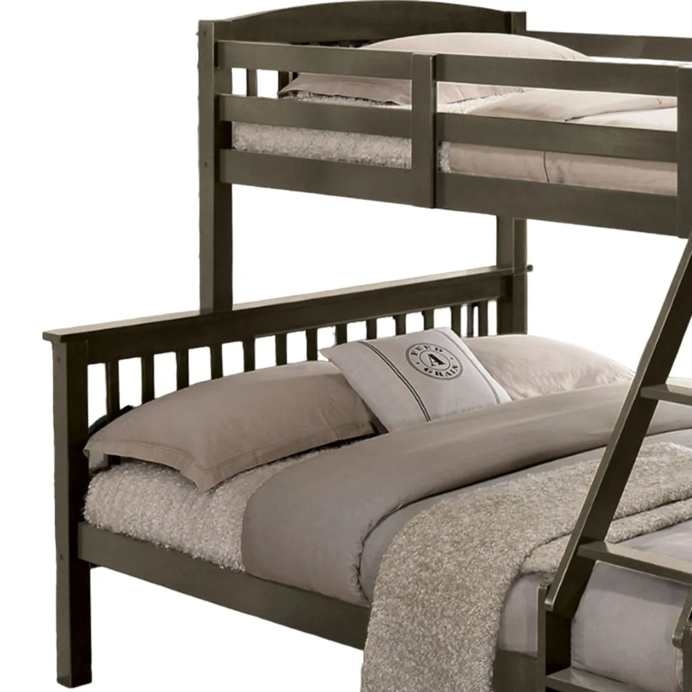 Bruke Twin/Full Size Bunk Bed with Ladder, Slatted Gray Solid Hardwood By Casagear Home