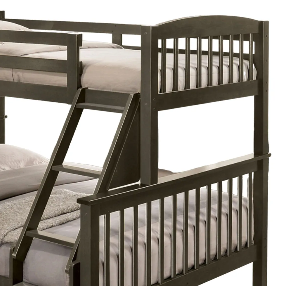 Bruke Twin/Full Size Bunk Bed with Ladder, Slatted Gray Solid Hardwood By Casagear Home