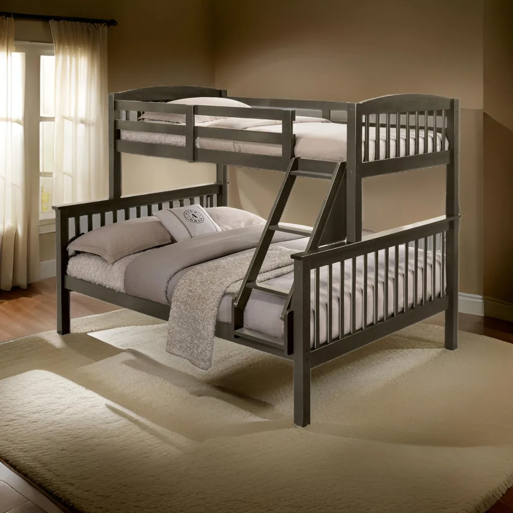 Bruke Twin/Full Size Bunk Bed with Ladder, Slatted Gray Solid Hardwood By Casagear Home