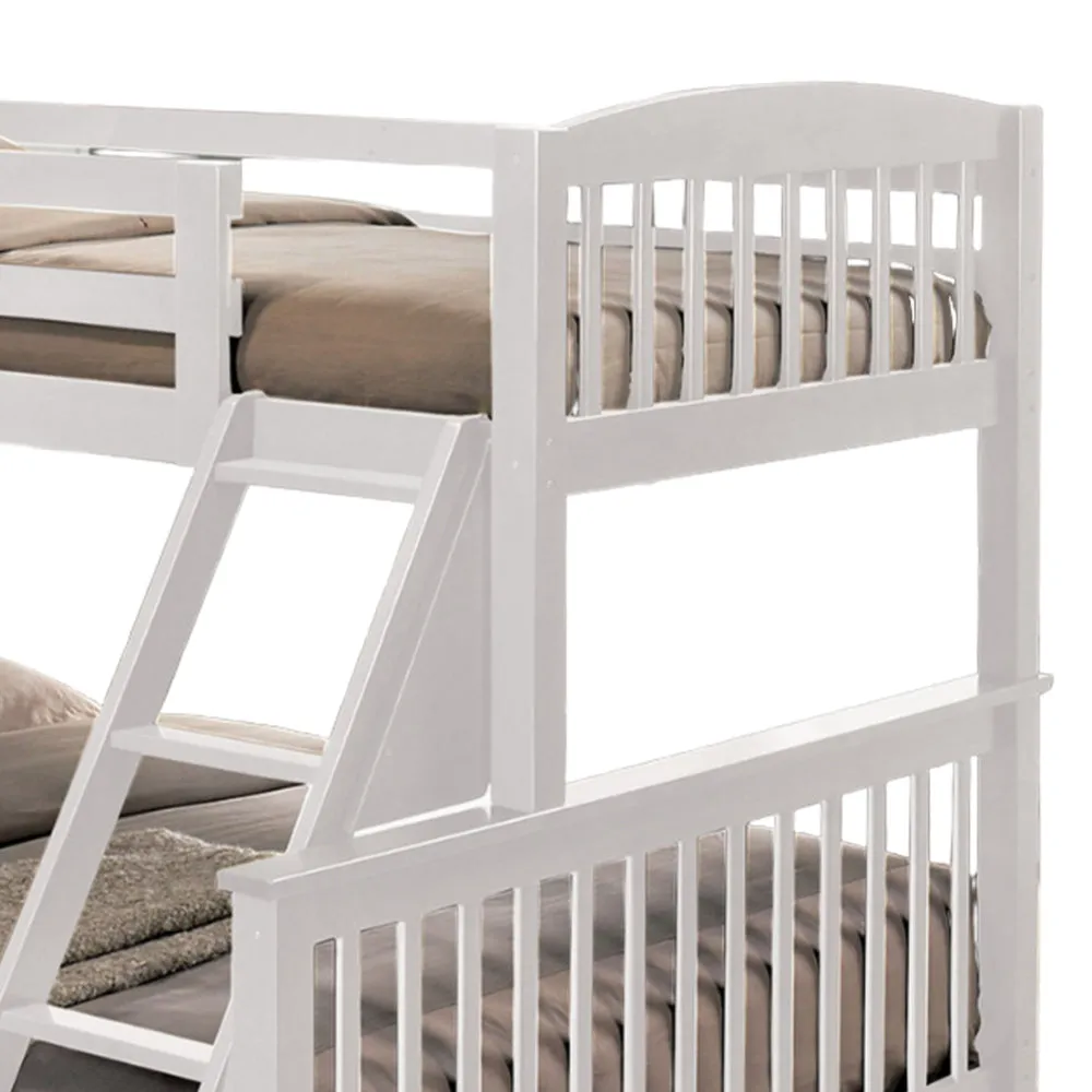 Bruke Twin/Full Size Bunk Bed with Ladder, Slatted White Solid Hardwood By Casagear Home