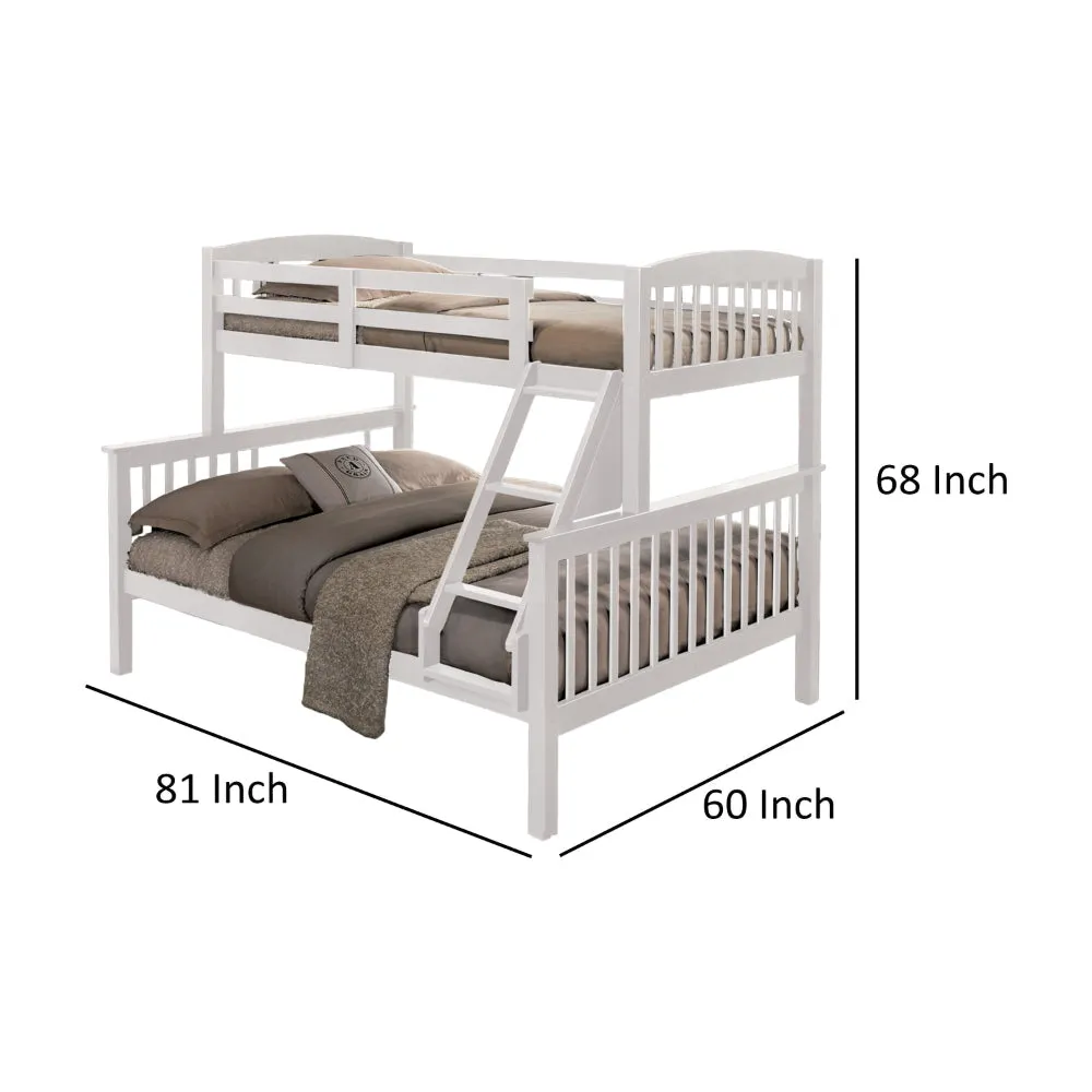 Bruke Twin/Full Size Bunk Bed with Ladder, Slatted White Solid Hardwood By Casagear Home