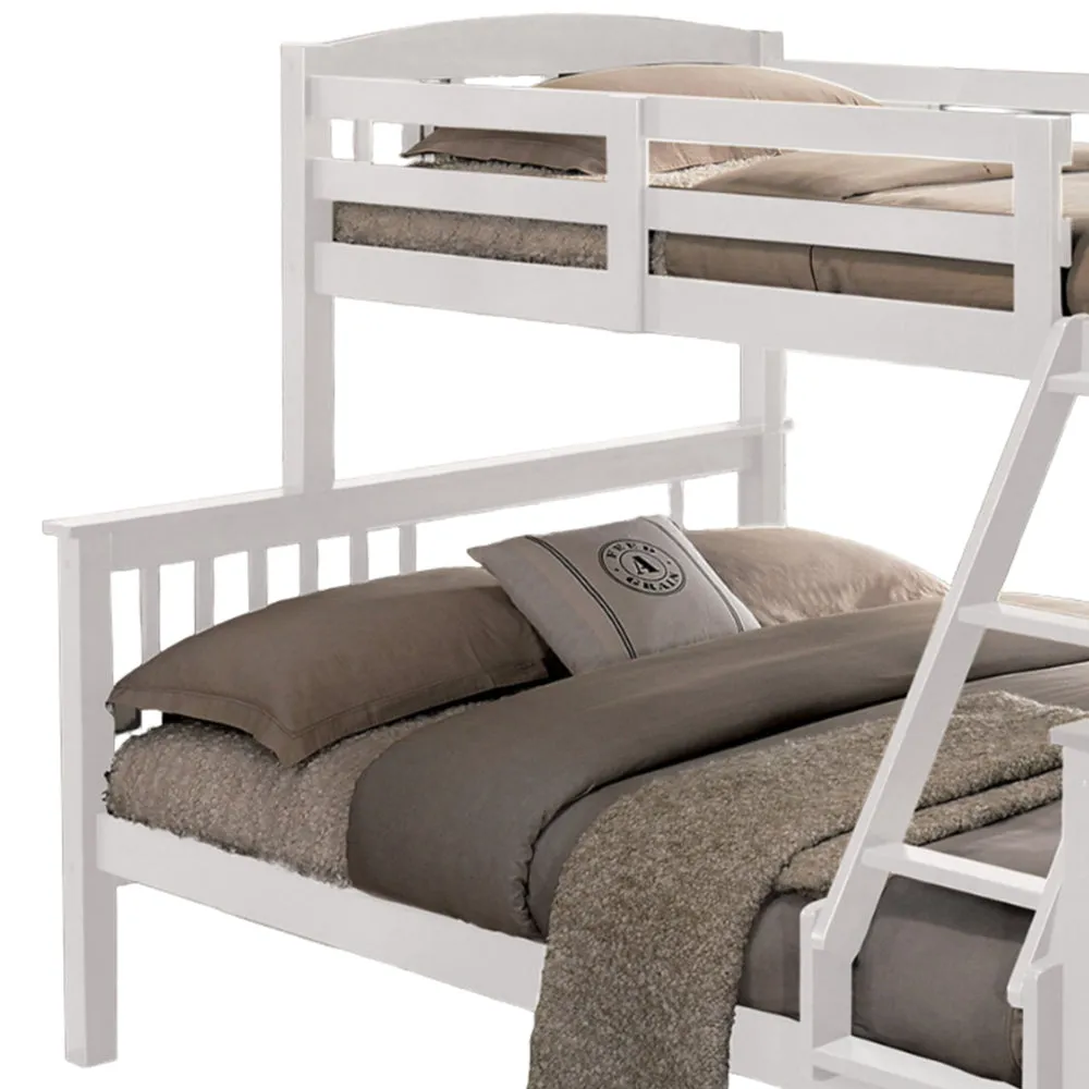 Bruke Twin/Full Size Bunk Bed with Ladder, Slatted White Solid Hardwood By Casagear Home