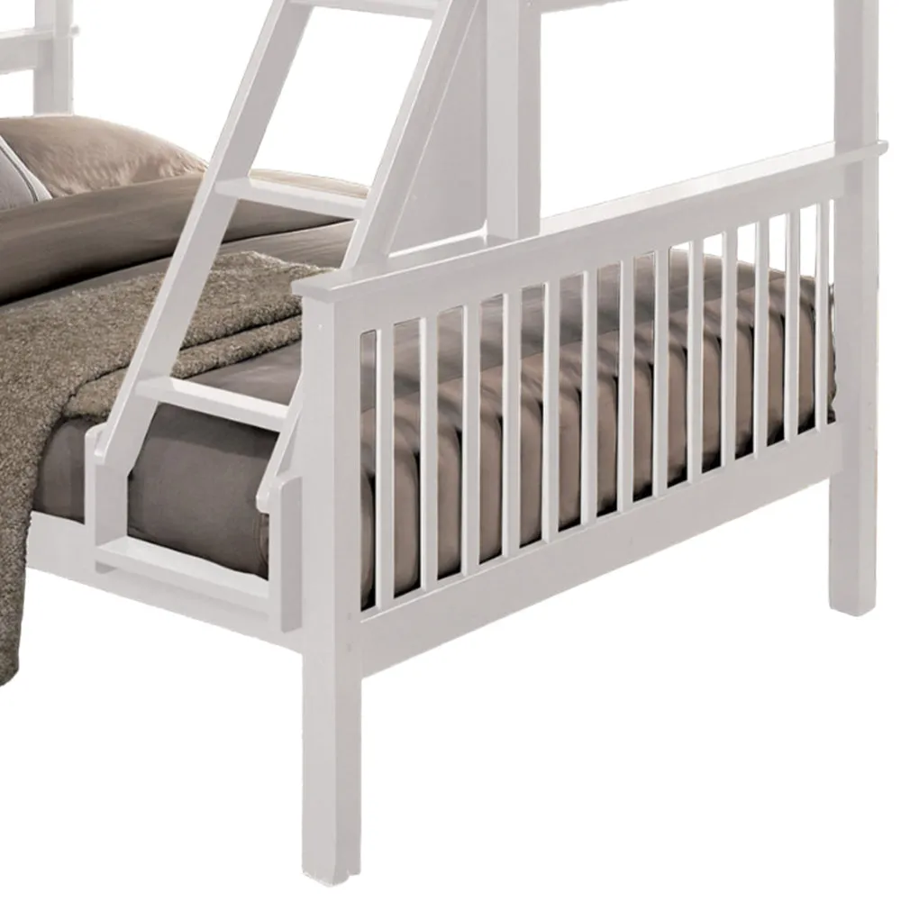 Bruke Twin/Full Size Bunk Bed with Ladder, Slatted White Solid Hardwood By Casagear Home