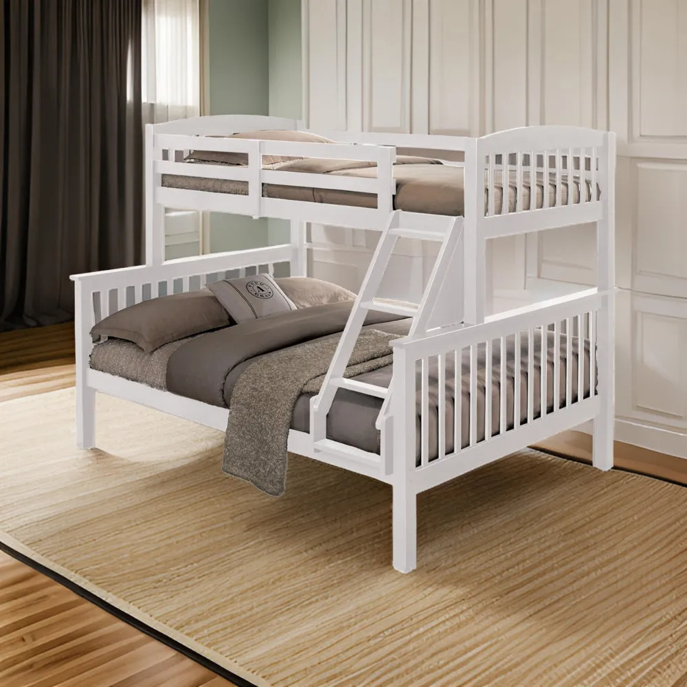 Bruke Twin/Full Size Bunk Bed with Ladder, Slatted White Solid Hardwood By Casagear Home