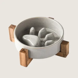 Ceramic Paw Print Slow Feeder Bowl