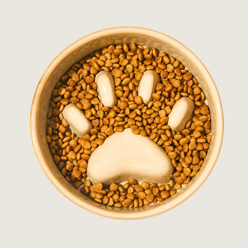Ceramic Paw Print Slow Feeder Bowl