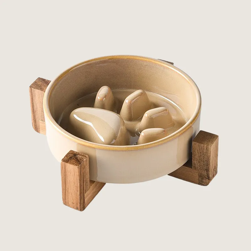 Ceramic Paw Print Slow Feeder Bowl