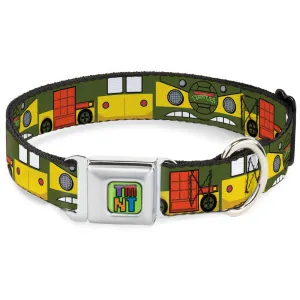 Classic TEENAGE MUTANT NINJA TURTLES Logo Full Color Seatbelt Buckle Collar - Classic TMNT Ninja Turtles Party Van All Sides Green/Yellow/Orange by Buckle-Down