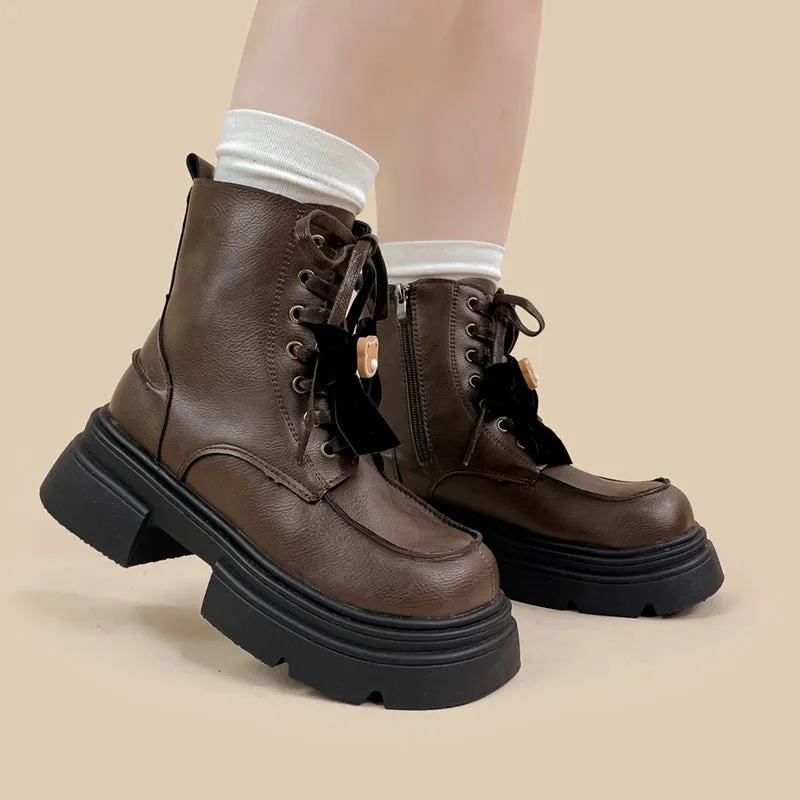 *CLEARANCE* Pretty Bear and Bow Brown Leather Boots - Women's