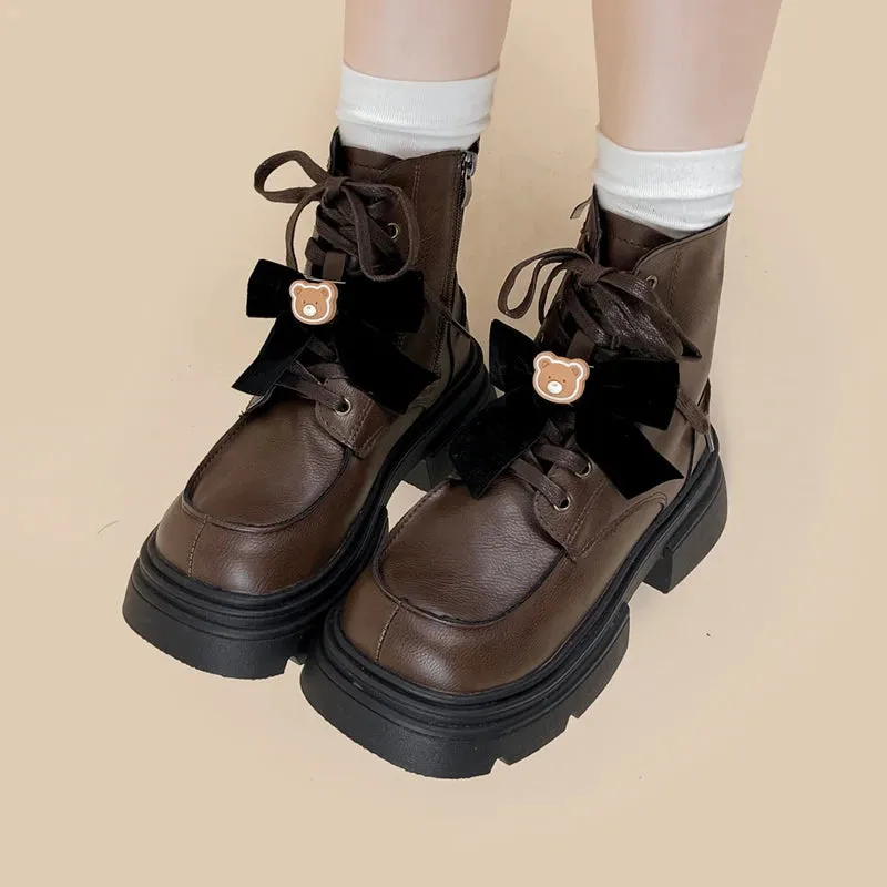 *CLEARANCE* Pretty Bear and Bow Brown Leather Boots - Women's