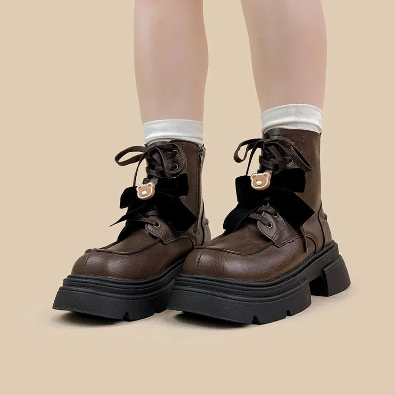 *CLEARANCE* Pretty Bear and Bow Brown Leather Boots - Women's