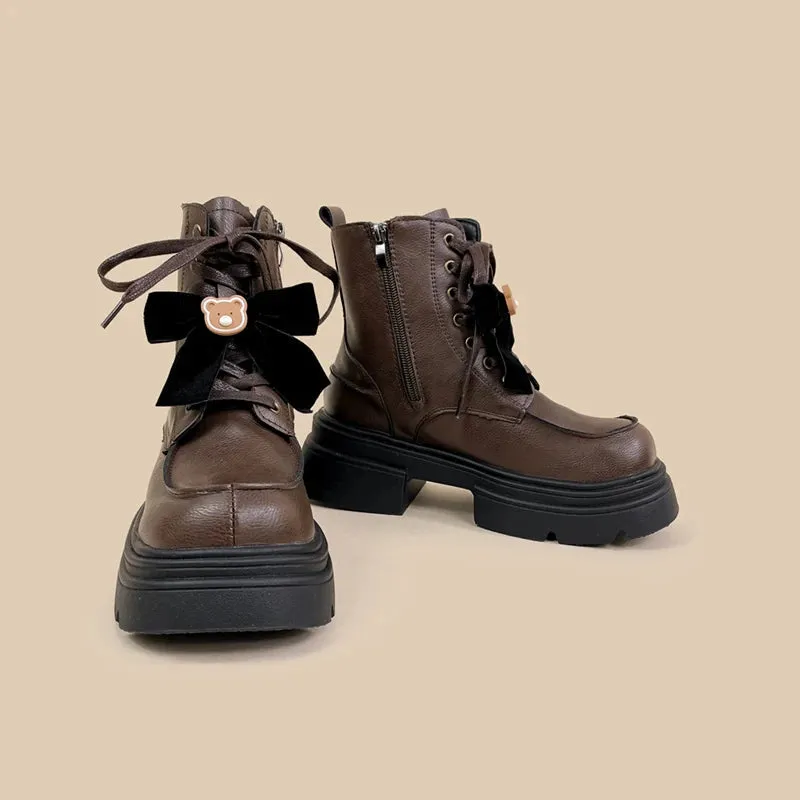 *CLEARANCE* Pretty Bear and Bow Brown Leather Boots - Women's