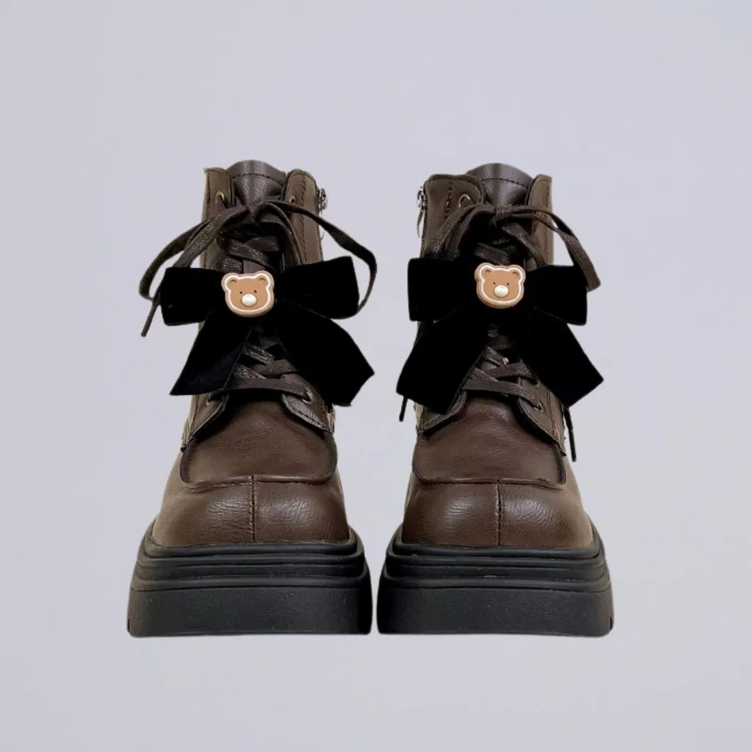 *CLEARANCE* Pretty Bear and Bow Brown Leather Boots - Women's