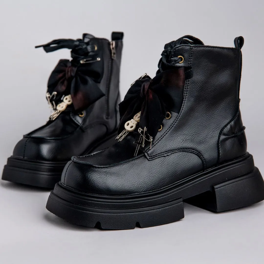 *CLEARANCE* Spooky but Cute Charming Bow Chunky Boots - Women's
