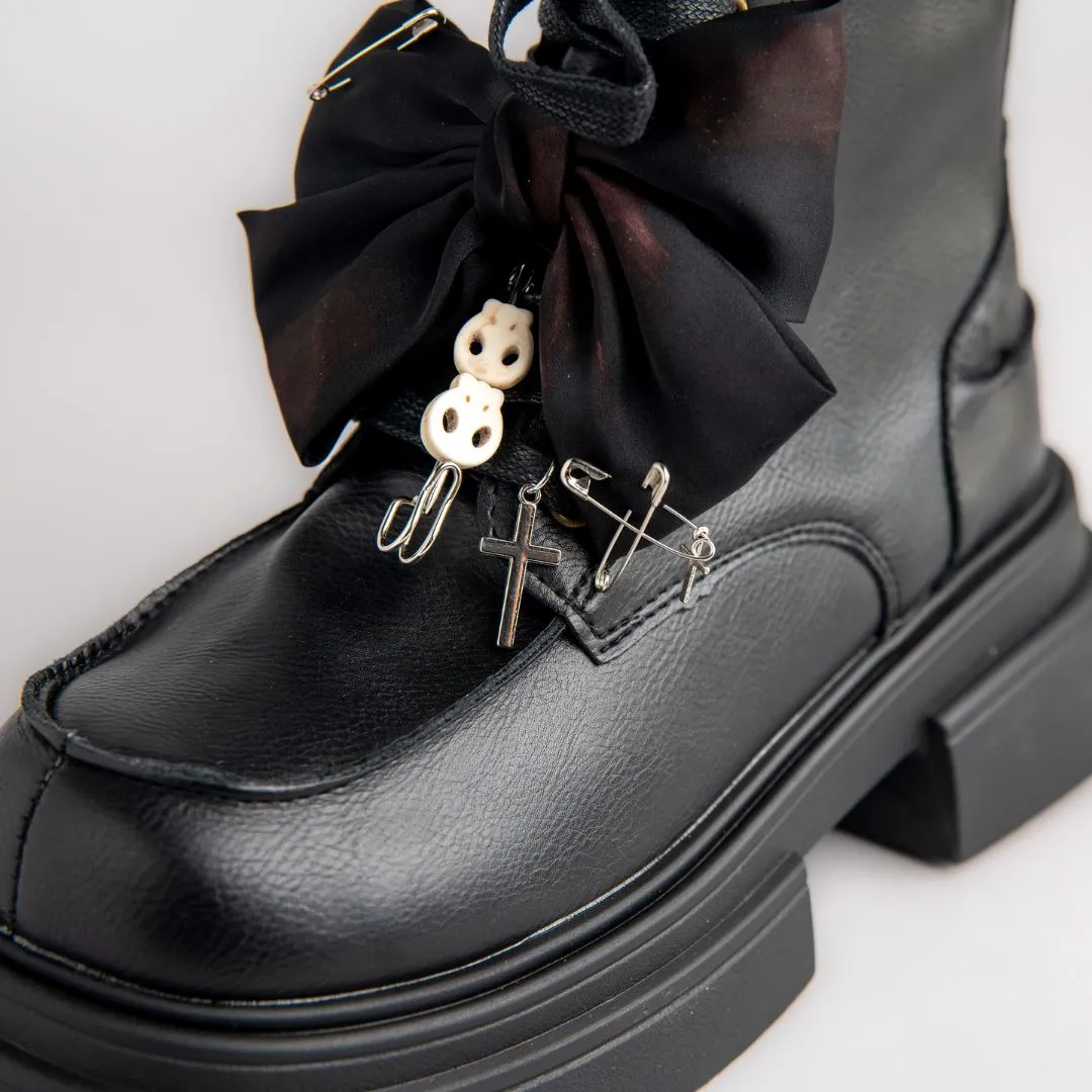 *CLEARANCE* Spooky but Cute Charming Bow Chunky Boots - Women's
