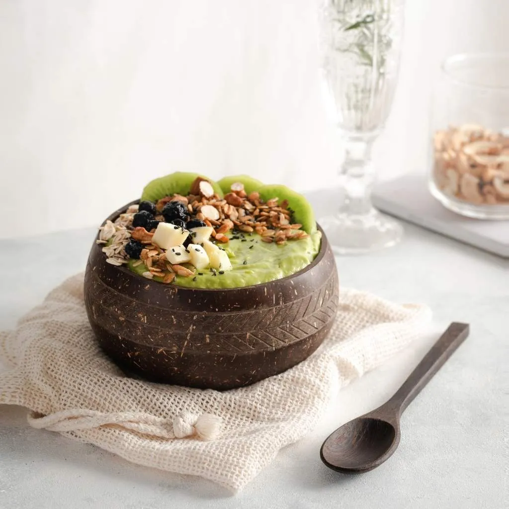 Coconut Bowls & Wooden Spoon Combo (Coco Shell Bowl): Striped Pattern