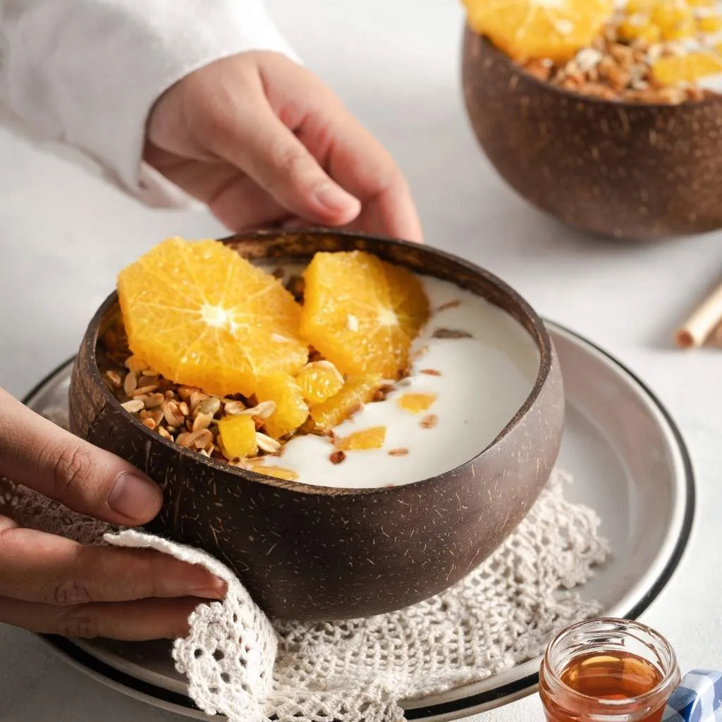 Coconut Bowls & Wooden Spoon Combo (Coco Shell Bowl): Striped Pattern