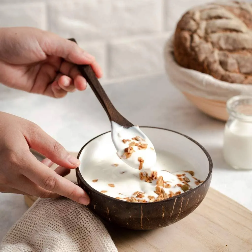 Coconut Bowls & Wooden Spoon Combo (Coco Shell Bowl): Striped Pattern