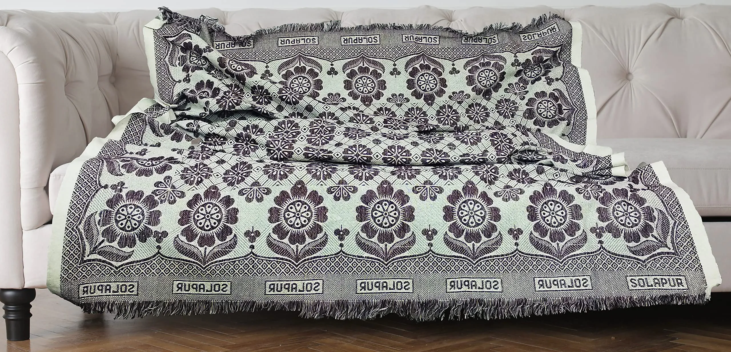 Cotonine, Cotton Single Size Solapur Chaddar Blanket, Green & Brown Pack of 2
