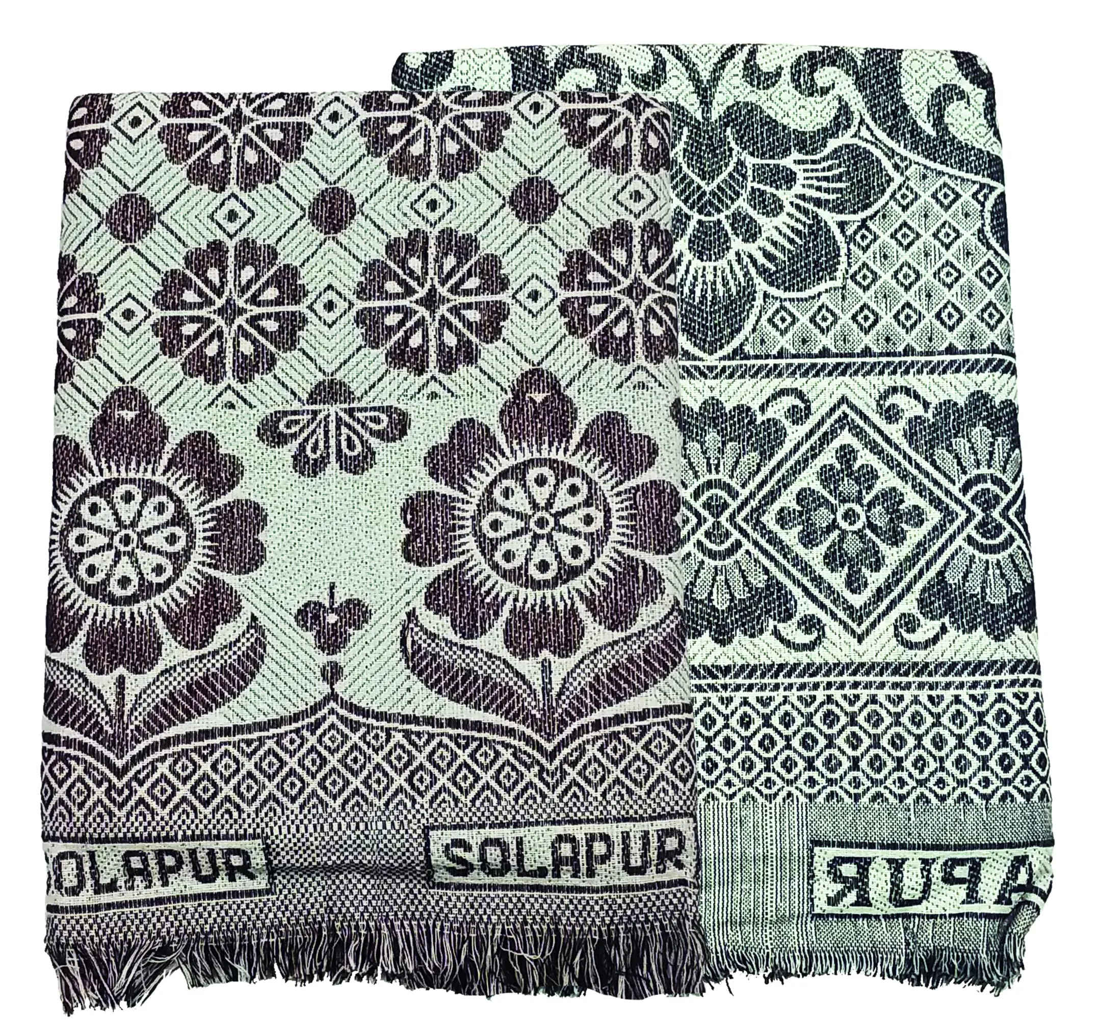 Cotonine, Cotton Single Size Solapur Chaddar Blanket, Green & Brown Pack of 2