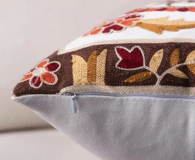 Cotton Flower Decorative Pillows, Sofa Decorative Pillows, Embroider Flower Cotton Pillow Covers, Farmhouse Decorative Throw Pillows for Couch