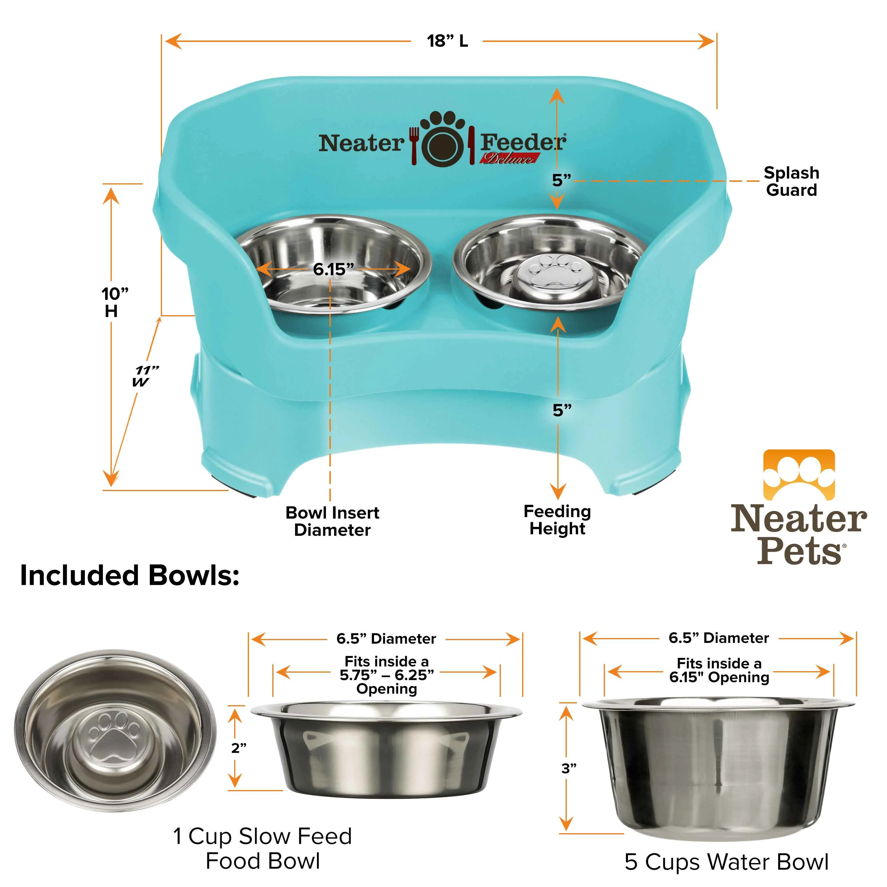 DELUXE Neater Feeder with Stainless Steel Slow Feed Bowl