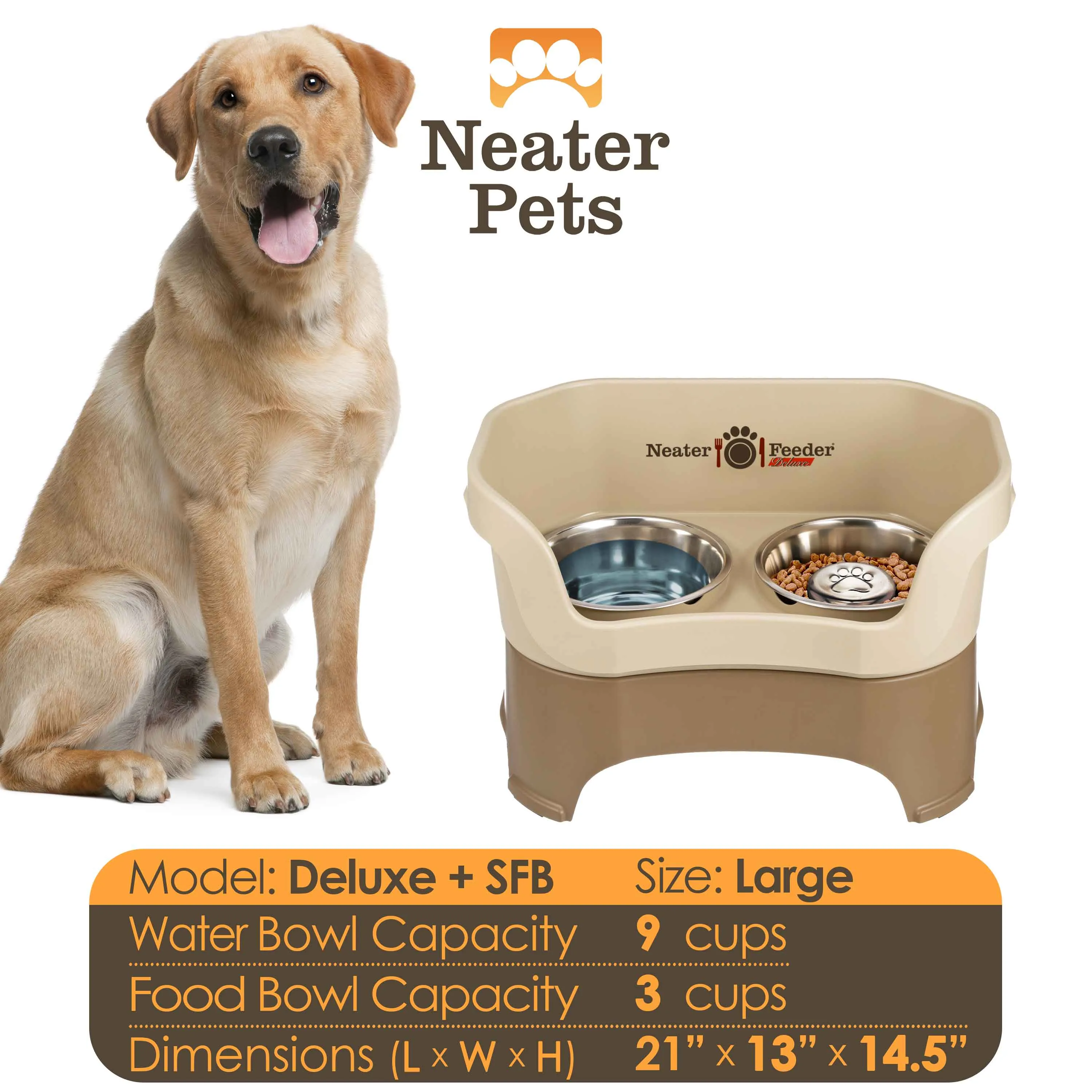DELUXE Neater Feeder with Stainless Steel Slow Feed Bowl