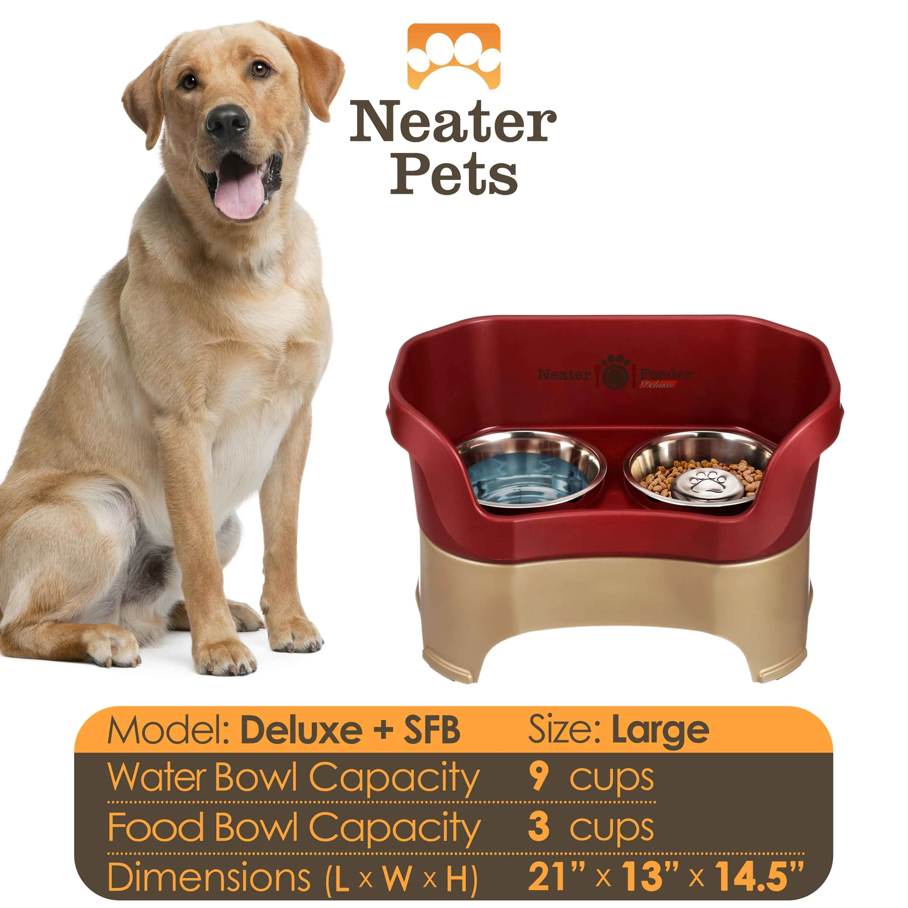 DELUXE Neater Feeder with Stainless Steel Slow Feed Bowl