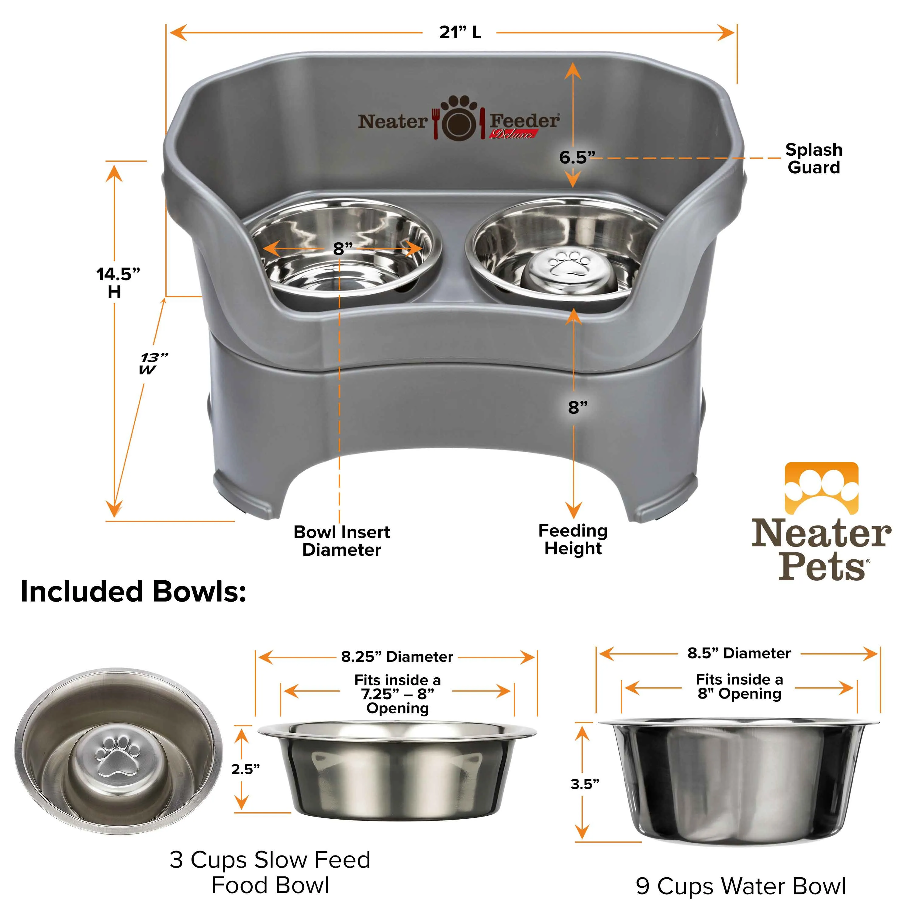 DELUXE Neater Feeder with Stainless Steel Slow Feed Bowl