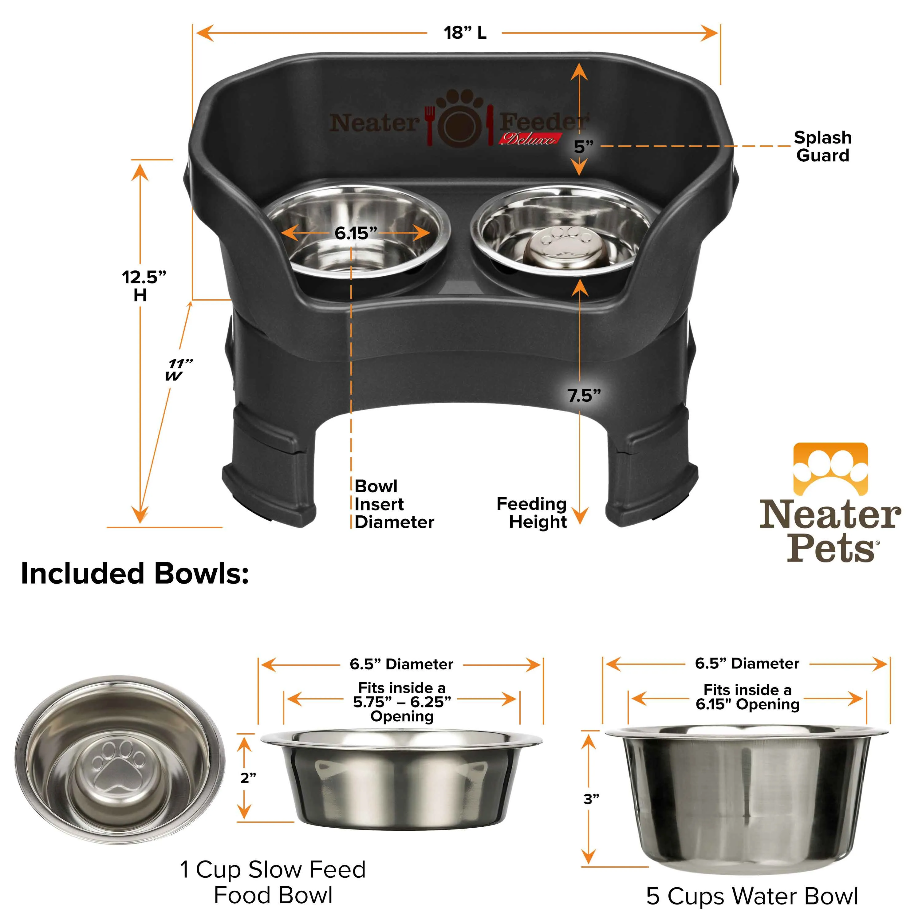 DELUXE Neater Feeder with Stainless Steel Slow Feed Bowl