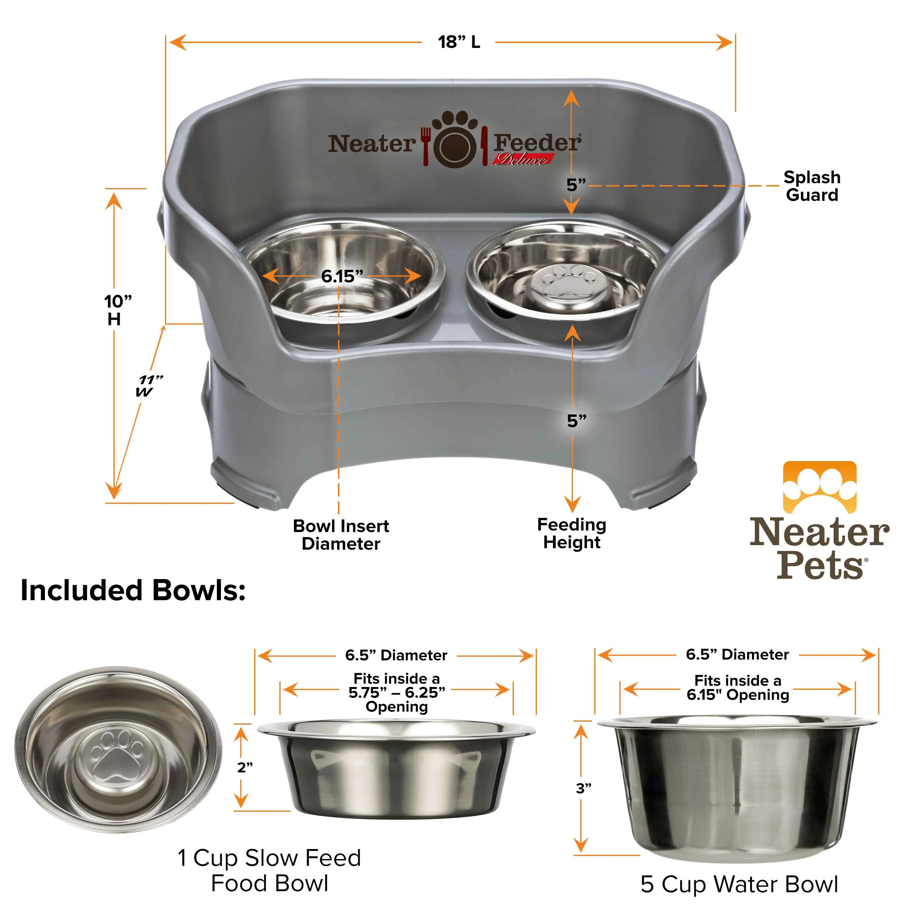 DELUXE Neater Feeder with Stainless Steel Slow Feed Bowl