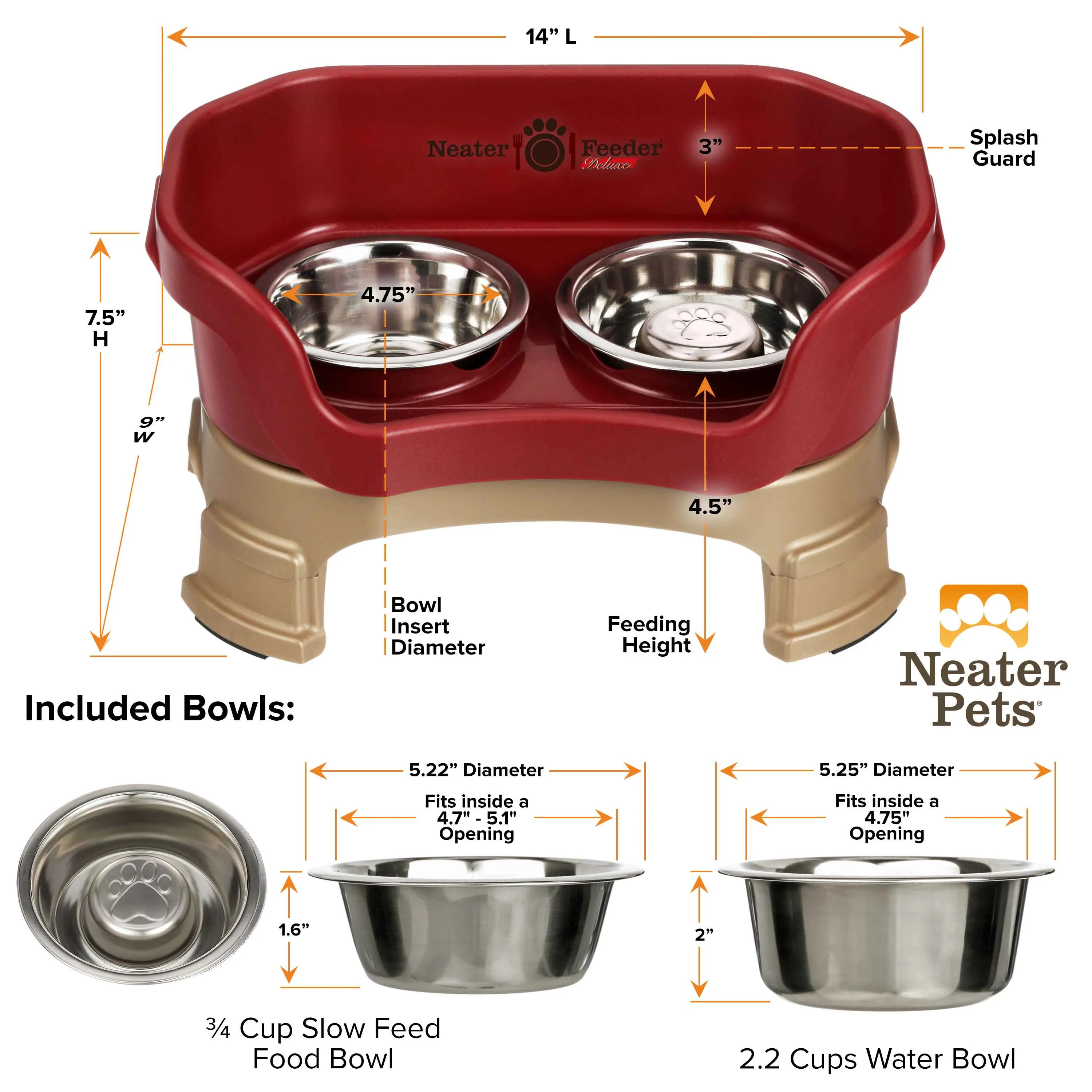 DELUXE Neater Feeder with Stainless Steel Slow Feed Bowl