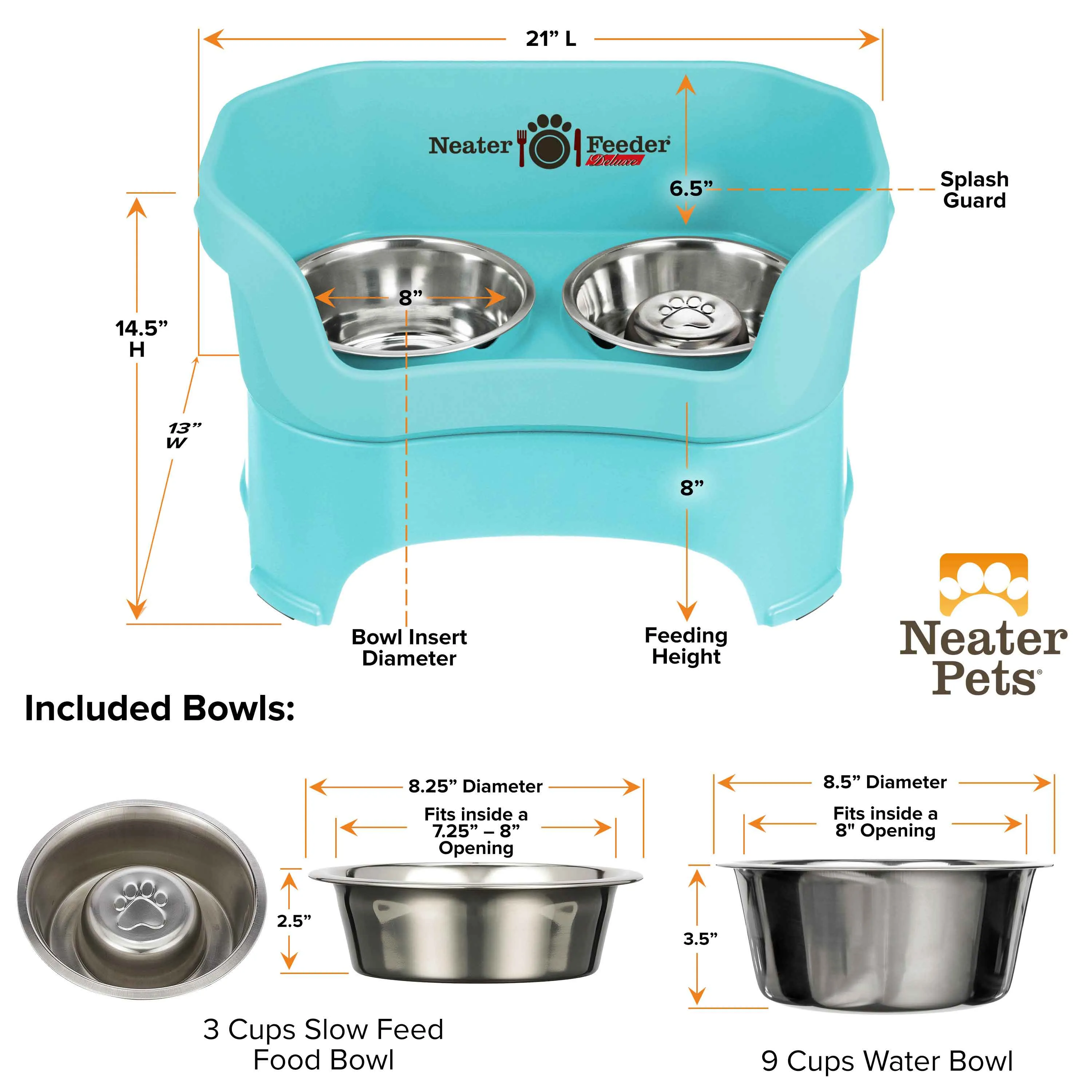 DELUXE Neater Feeder with Stainless Steel Slow Feed Bowl
