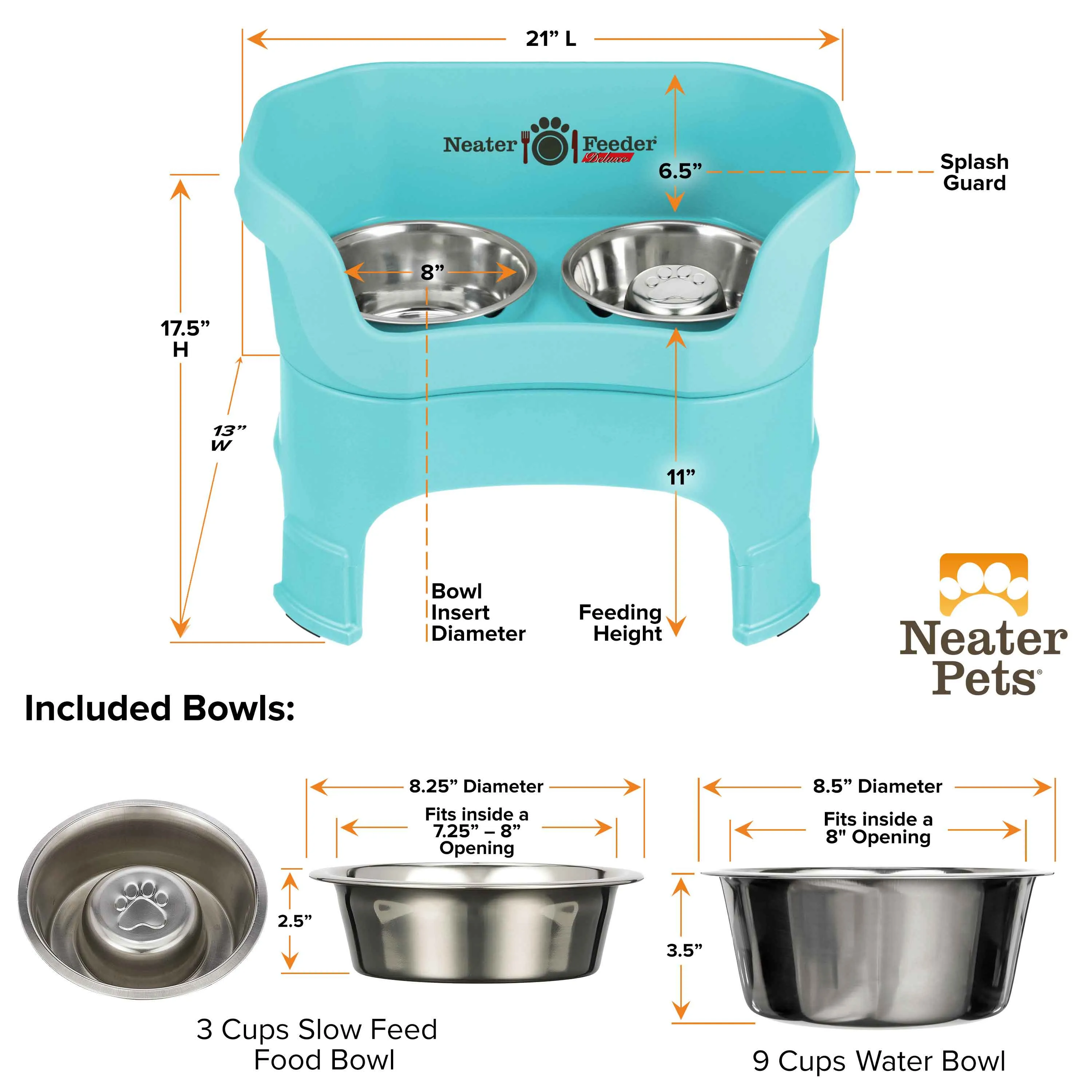 DELUXE Neater Feeder with Stainless Steel Slow Feed Bowl