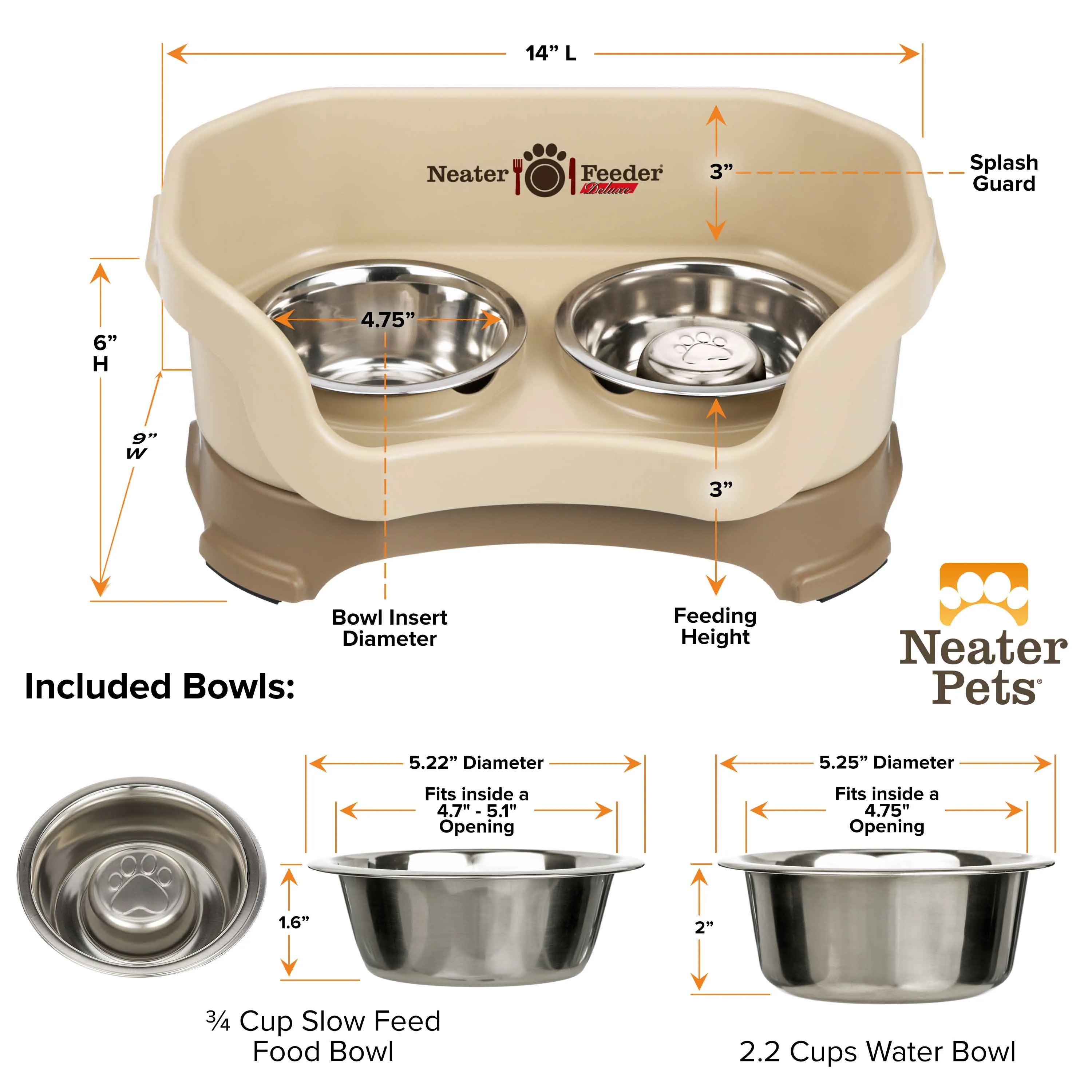 DELUXE Neater Feeder with Stainless Steel Slow Feed Bowl