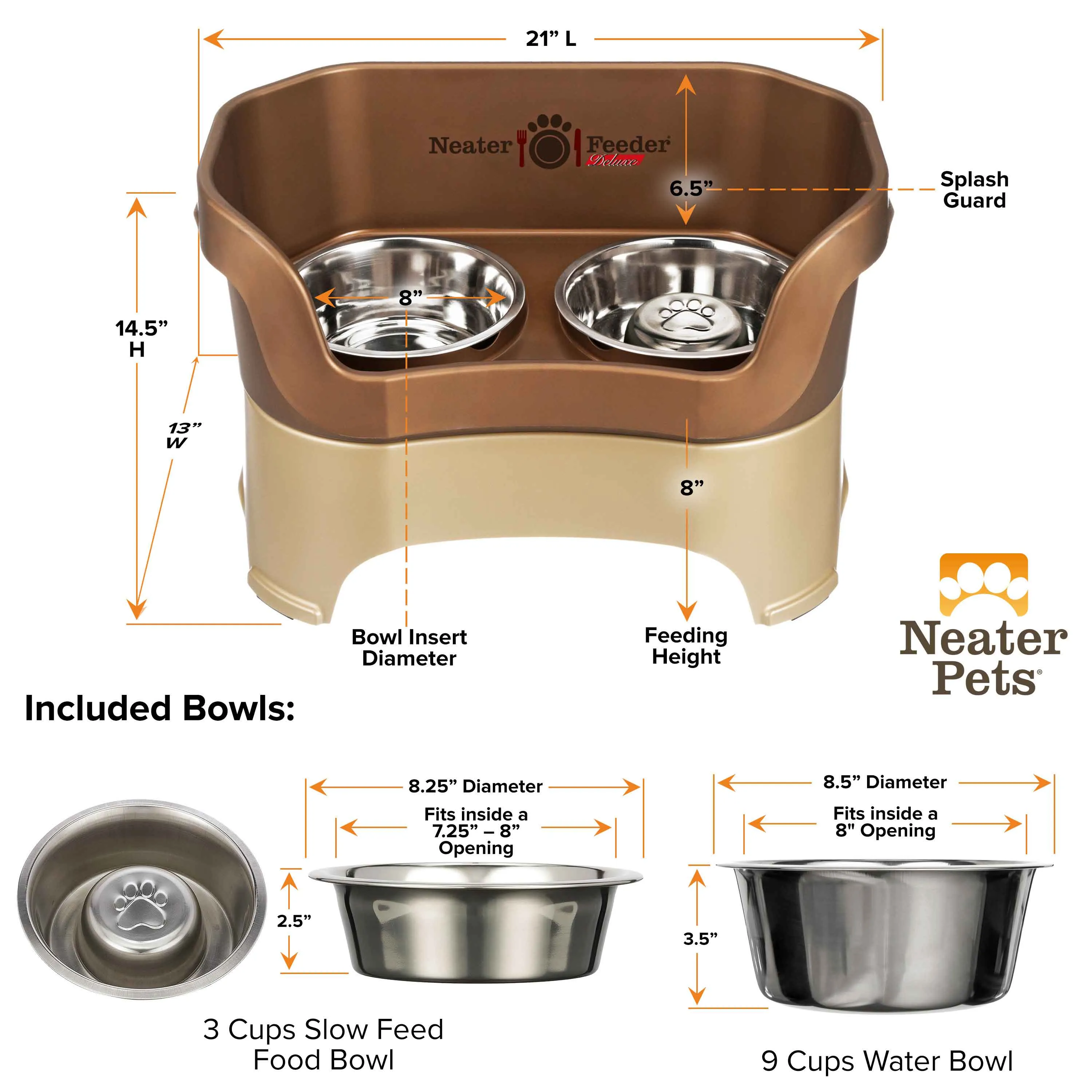 DELUXE Neater Feeder with Stainless Steel Slow Feed Bowl
