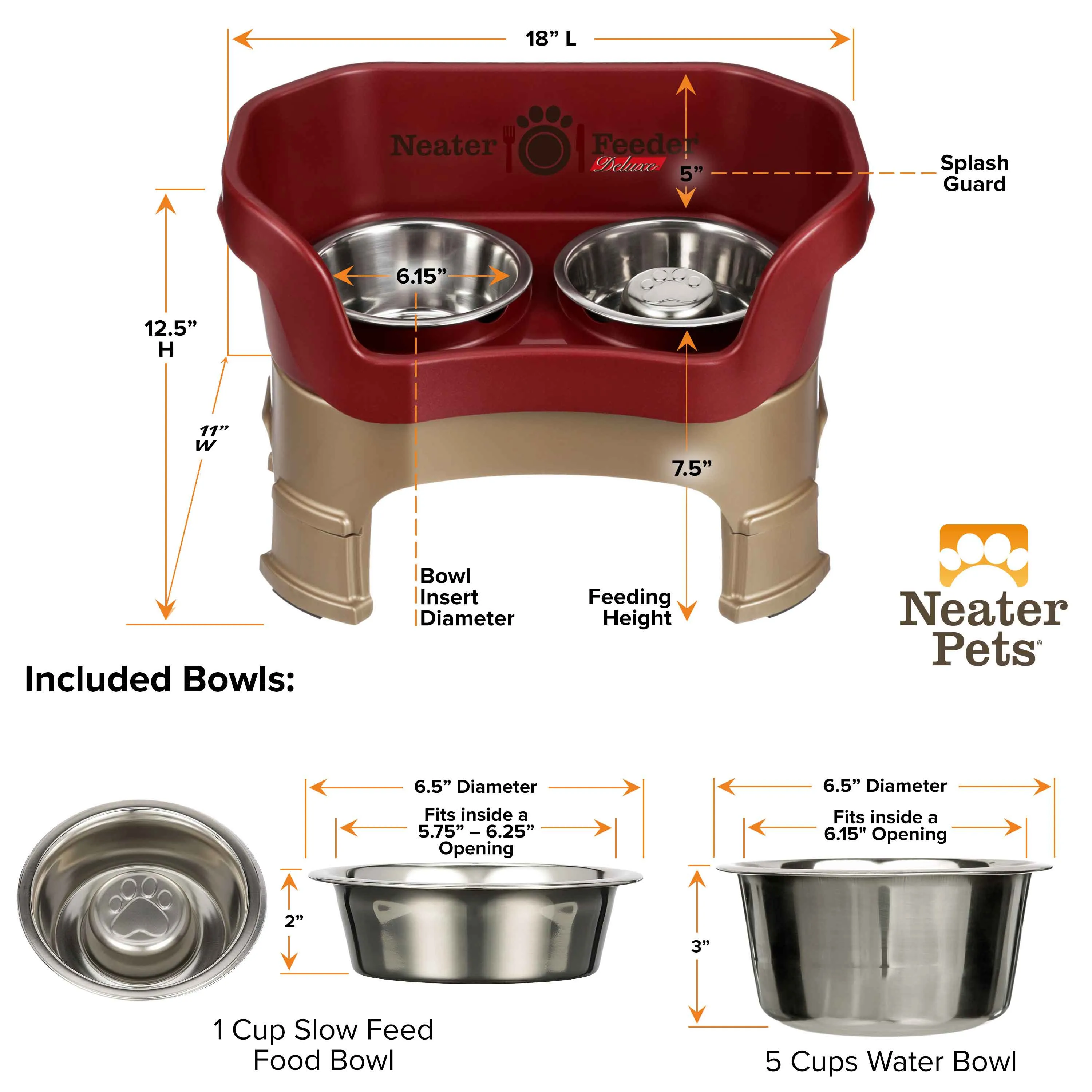 DELUXE Neater Feeder with Stainless Steel Slow Feed Bowl