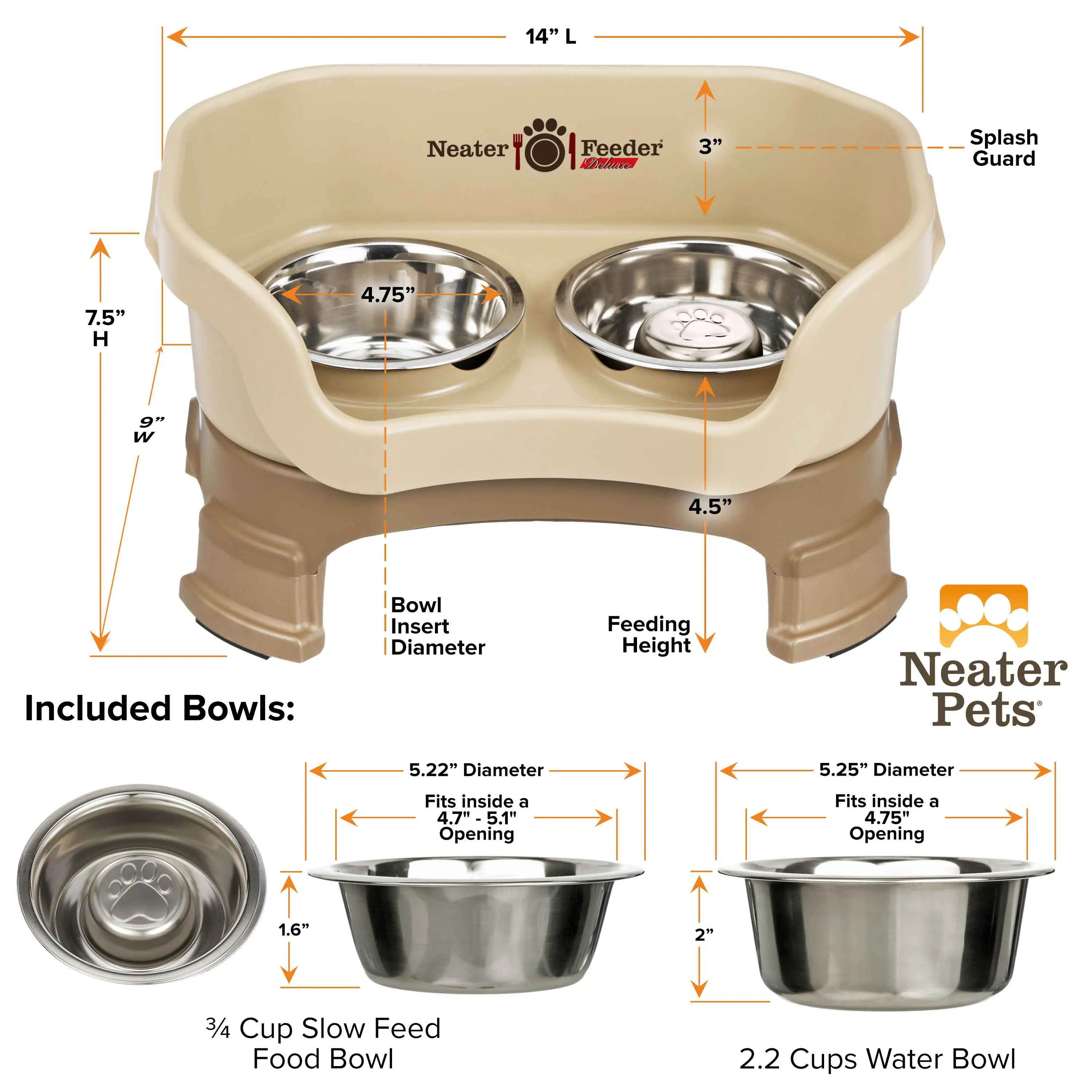 DELUXE Neater Feeder with Stainless Steel Slow Feed Bowl