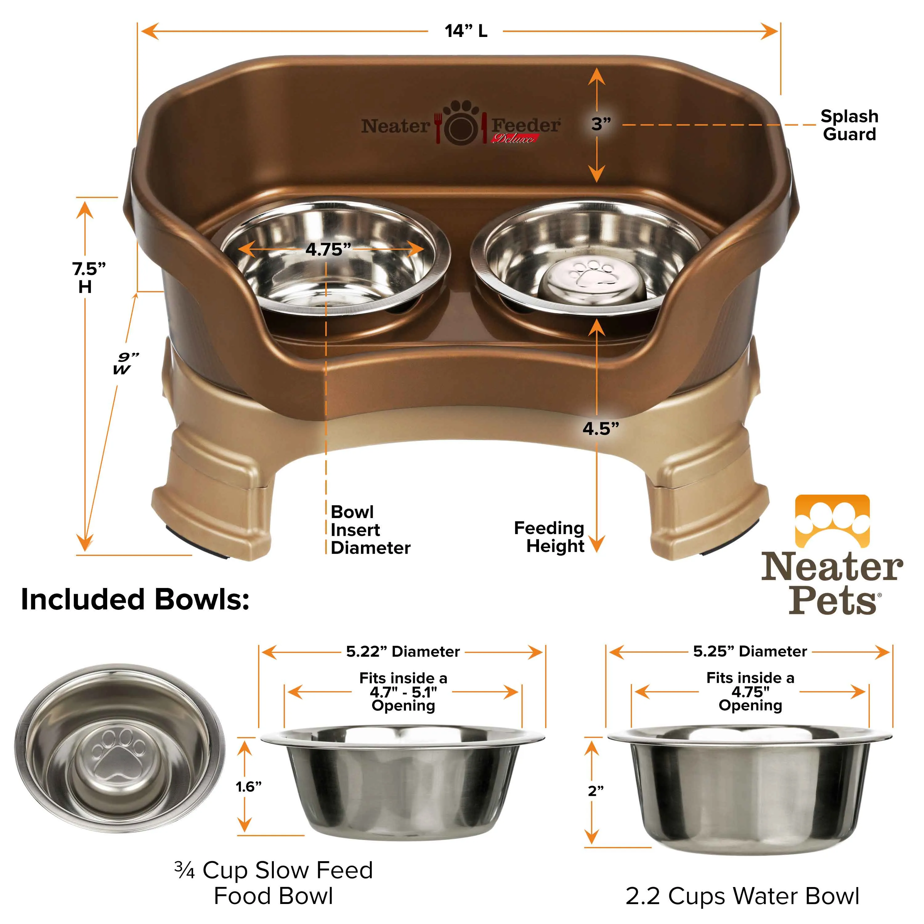 DELUXE Neater Feeder with Stainless Steel Slow Feed Bowl