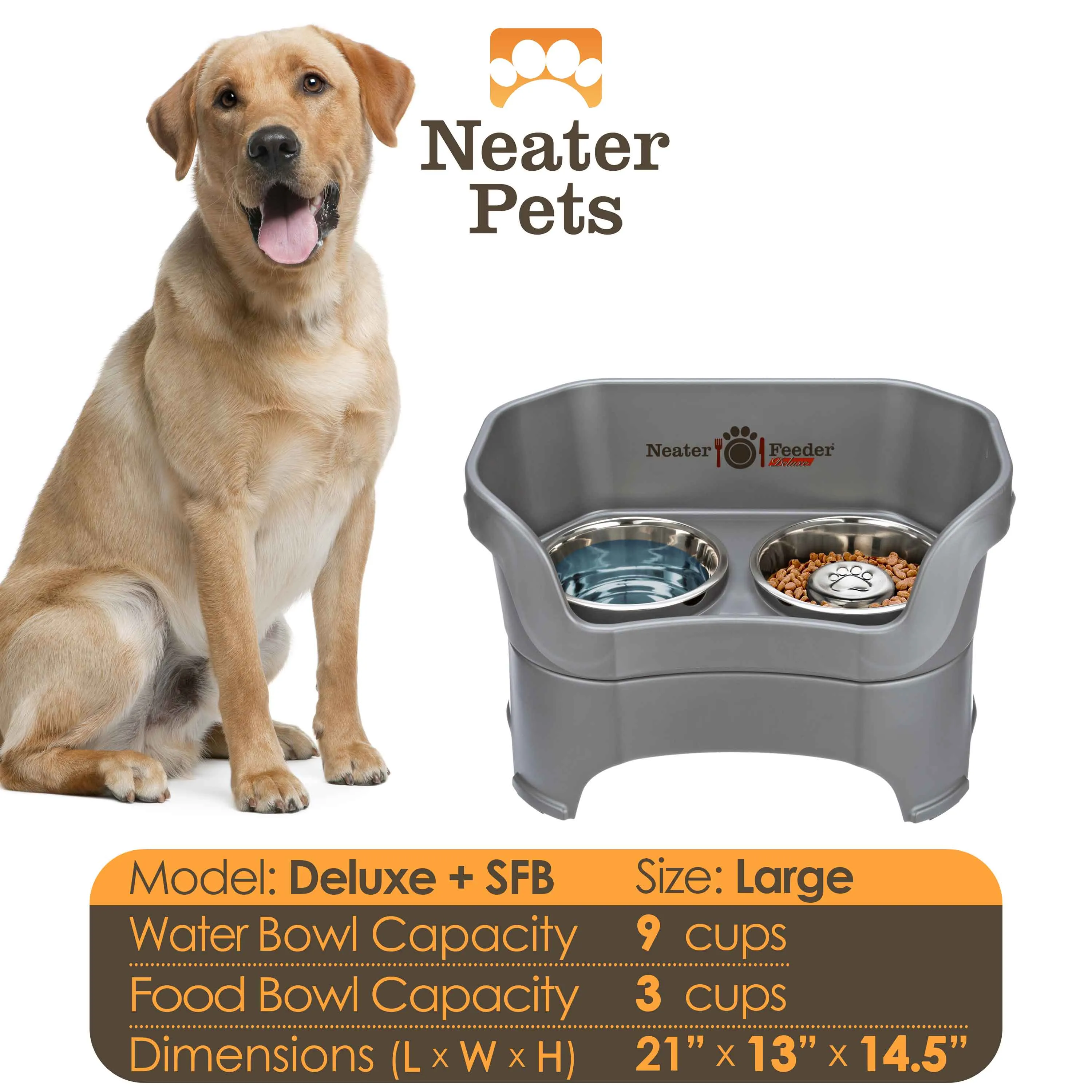 DELUXE Neater Feeder with Stainless Steel Slow Feed Bowl