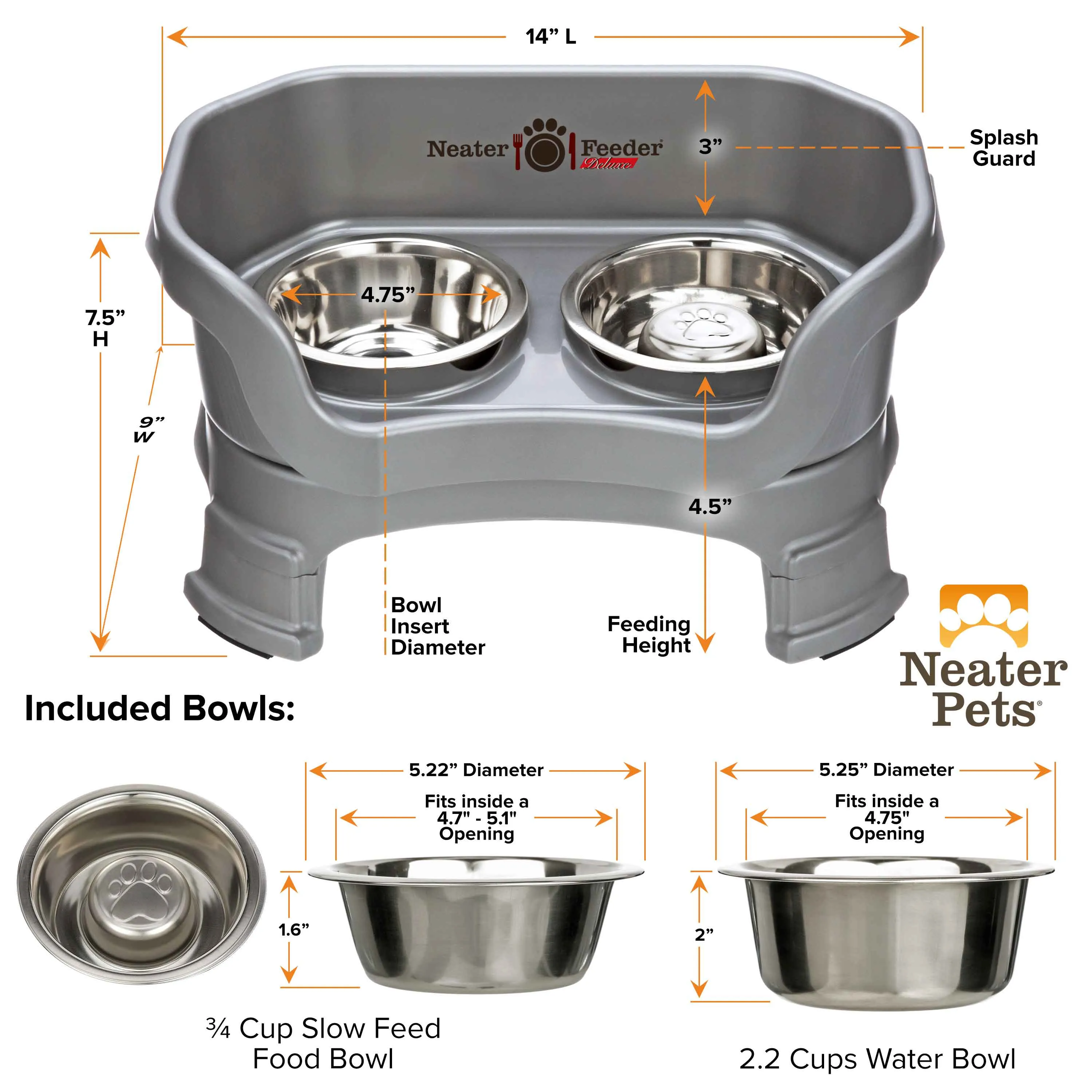 DELUXE Neater Feeder with Stainless Steel Slow Feed Bowl
