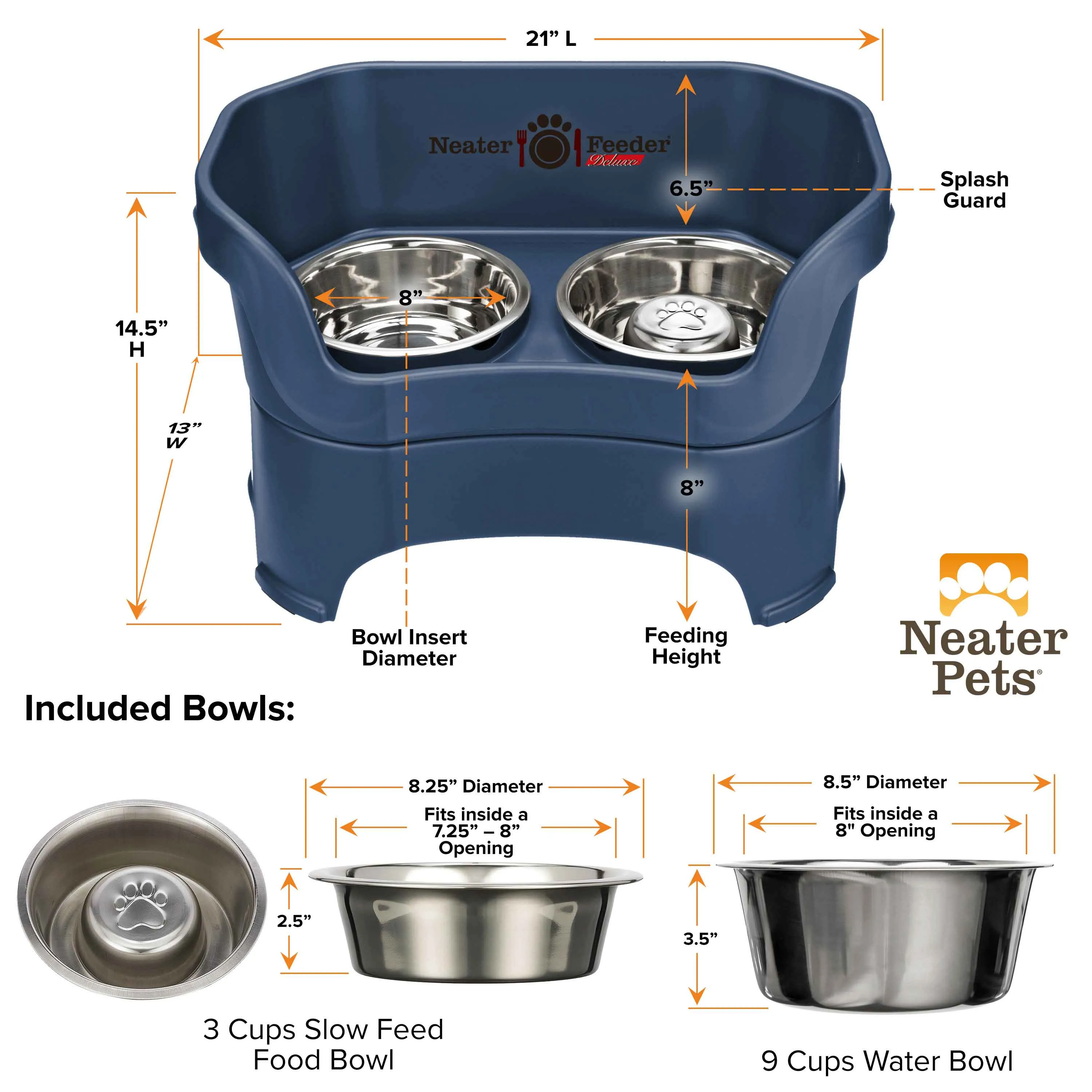 DELUXE Neater Feeder with Stainless Steel Slow Feed Bowl