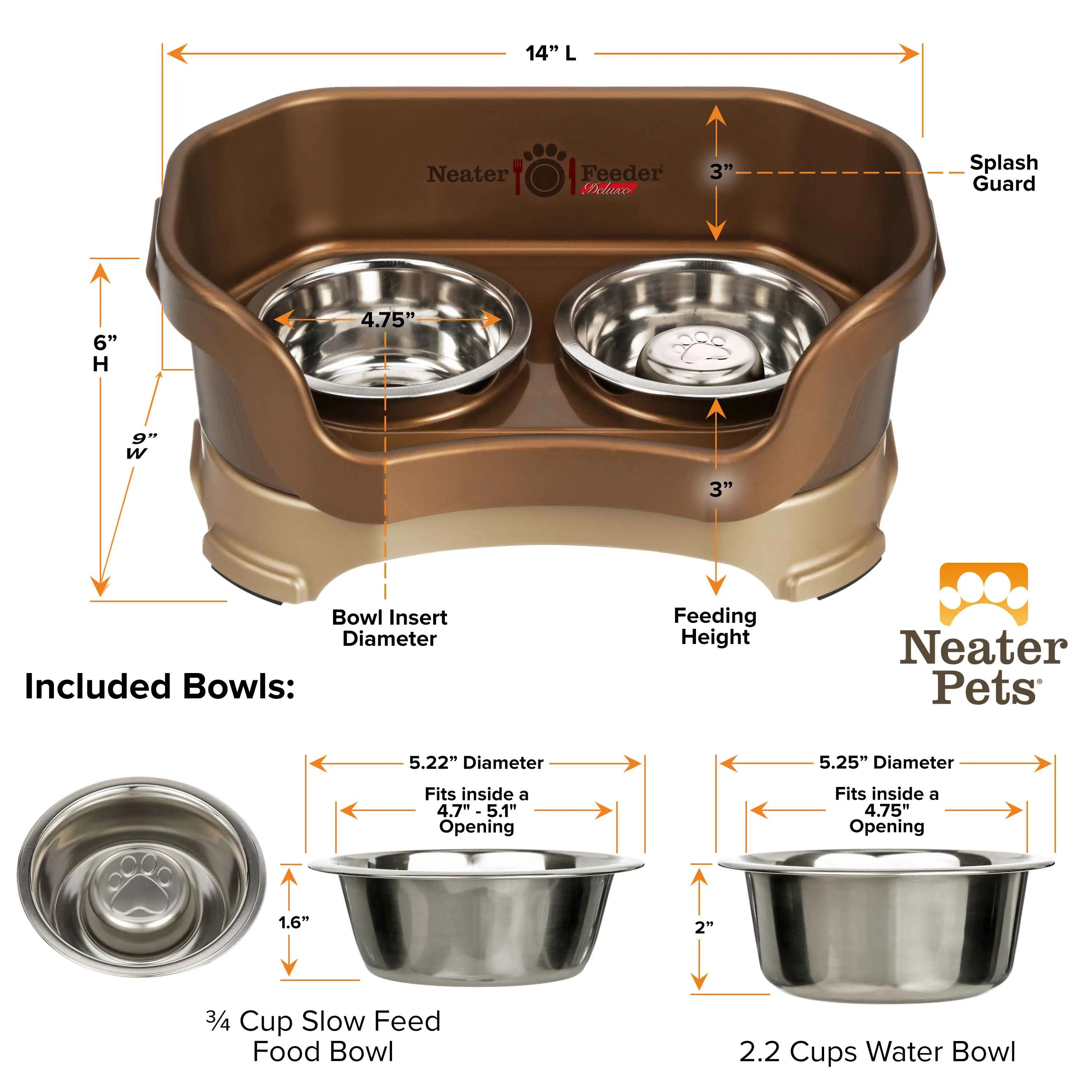 DELUXE Neater Feeder with Stainless Steel Slow Feed Bowl