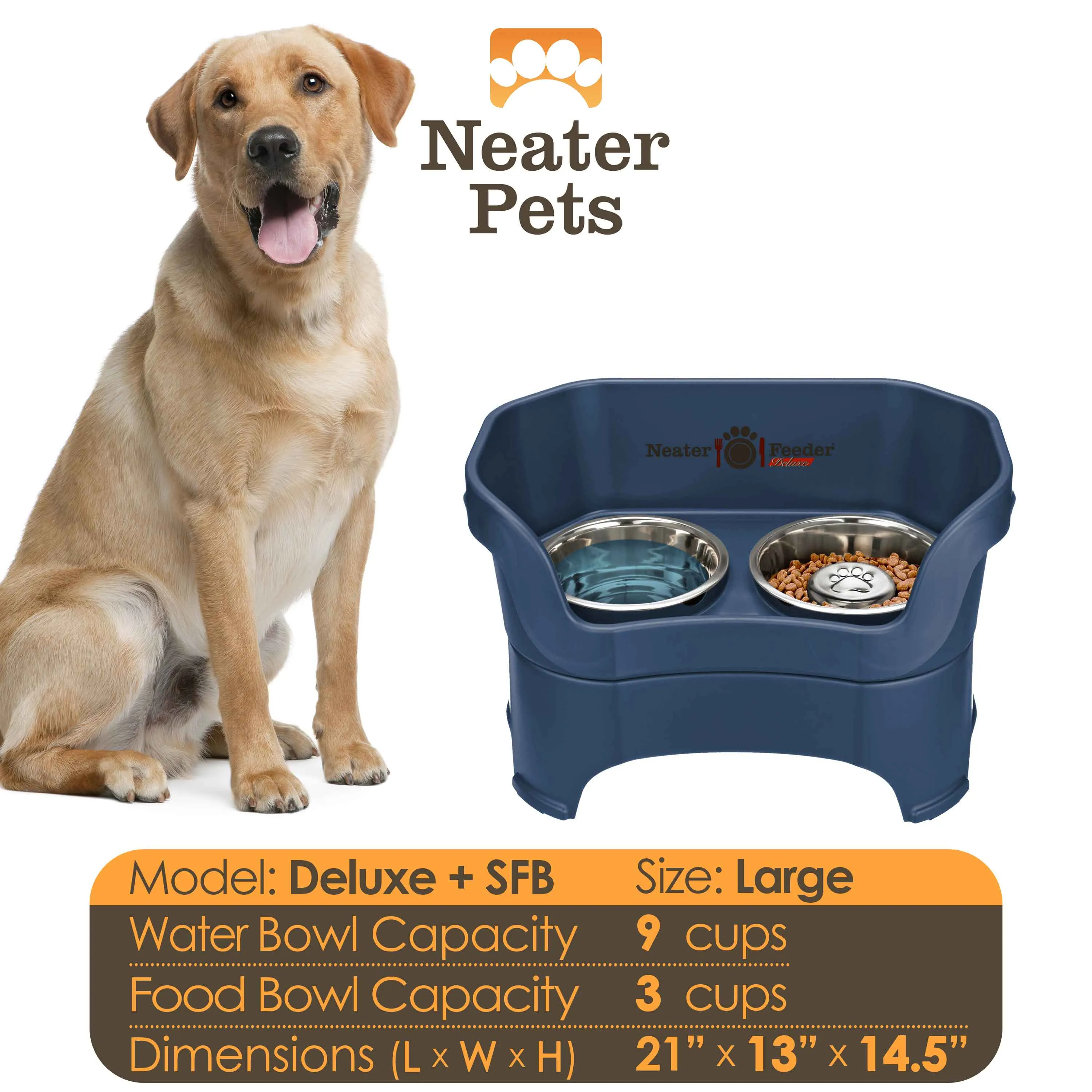 DELUXE Neater Feeder with Stainless Steel Slow Feed Bowl