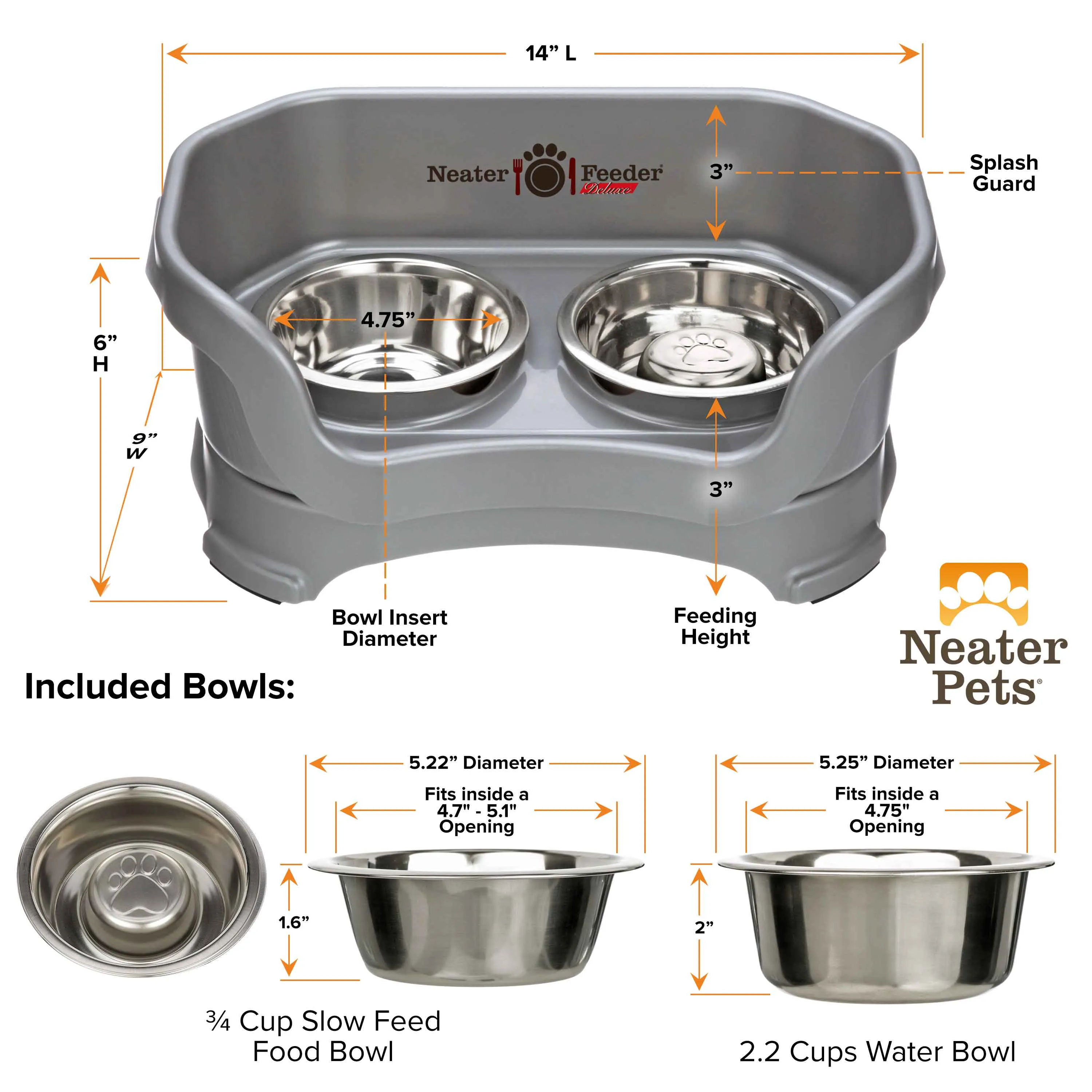 DELUXE Neater Feeder with Stainless Steel Slow Feed Bowl