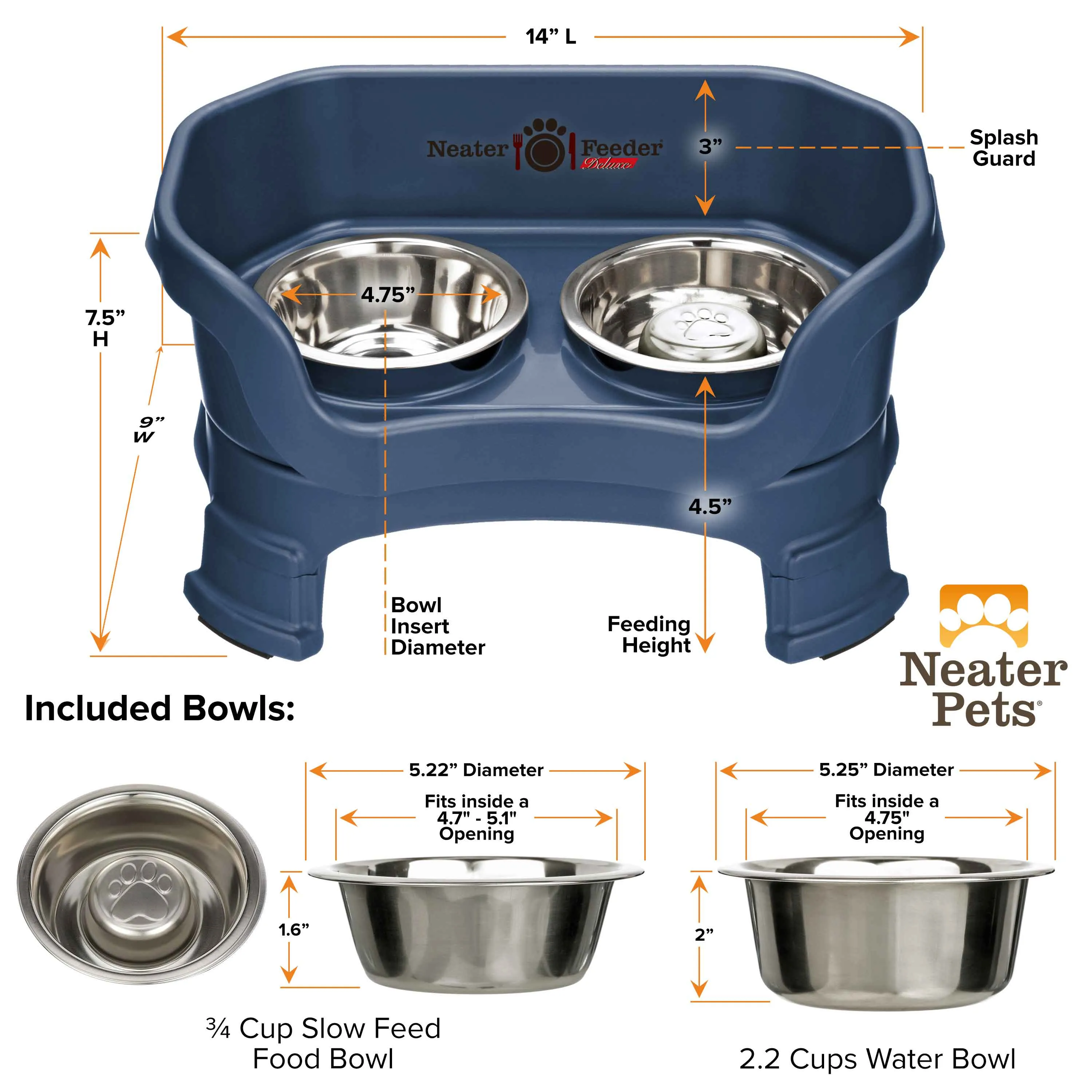 DELUXE Neater Feeder with Stainless Steel Slow Feed Bowl